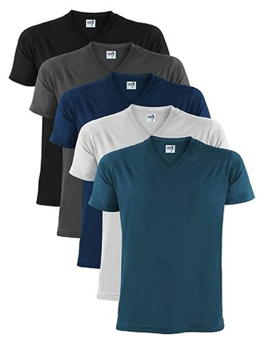 T SHIRT MEN'S COTTON NECKLINE V SHORT SLEEVE CASUAL SPORT 5 PCS