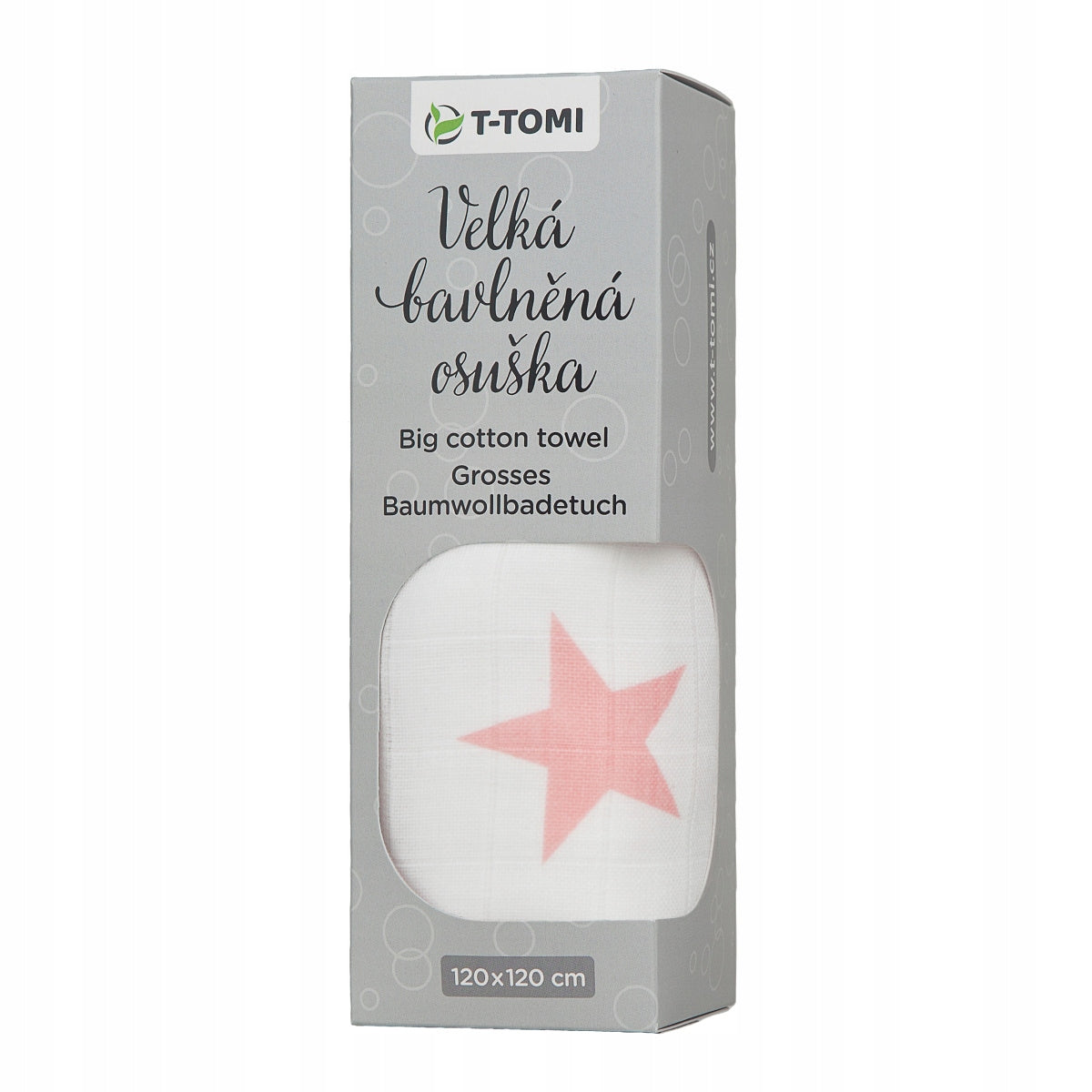 T-TOMI Large cotton towel TETRA Pink stars