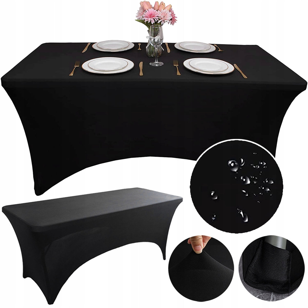 TABLE COVER TABLECLOTH ELASTIC BANQUET CATERING SPANDEX BLACK