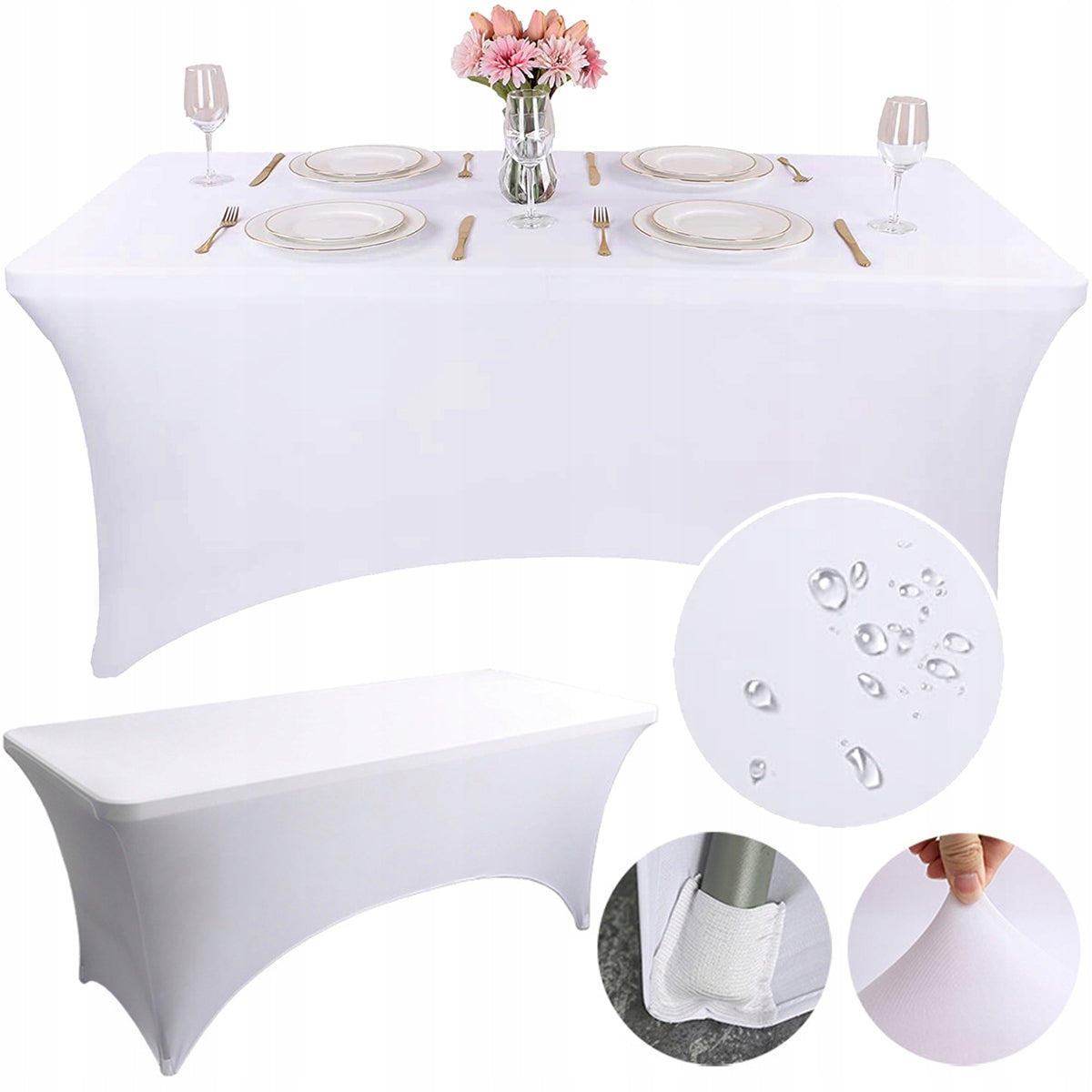 TABLE COVER TABLECLOTH ELASTIC BANQUET CATERING SPANDEX WHITE