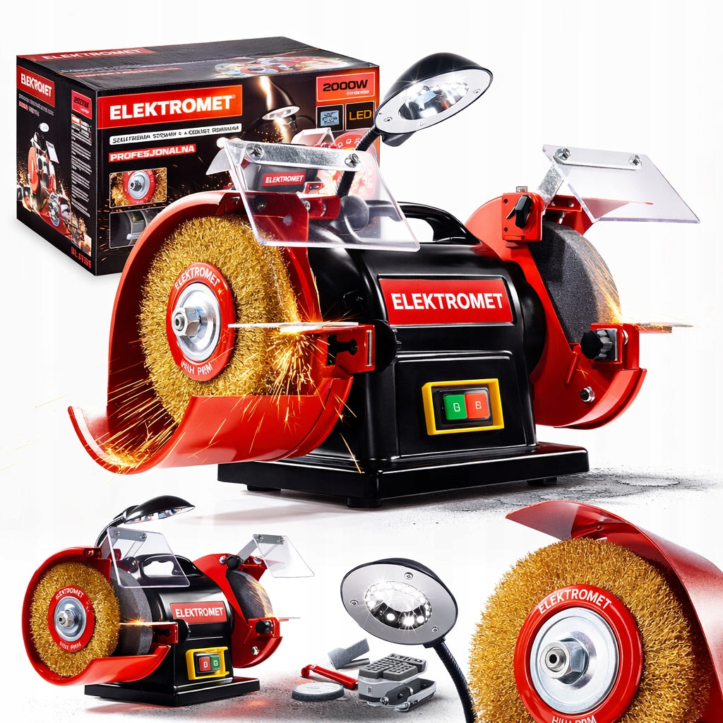 TABLE GRINDER 200W DOUBLE FOR SHARPENING 2 STONES DISCS LAMP BL.