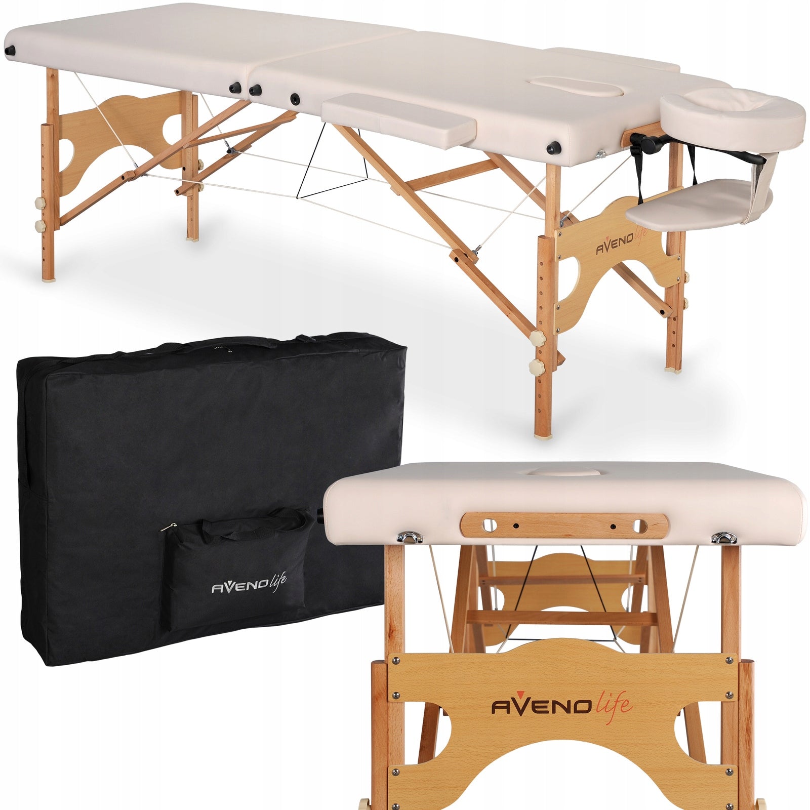 TABLE MASSAGE BED FOLDING WOOD 2 SEGMENTS PORTABLE AURA 64 CM BEIGE