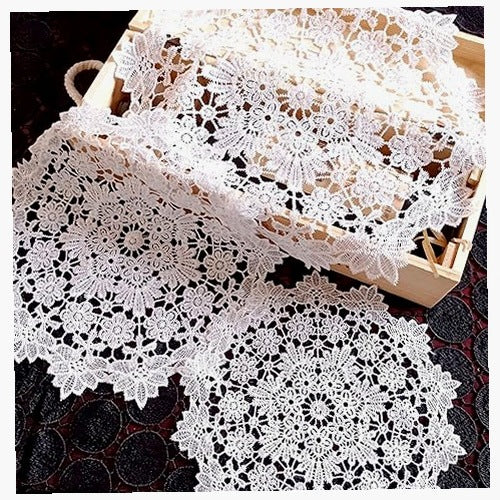 TABLE PADS EMBROIDERED LACE WHITE CROCHETED FOR WEDDING 2 PACK