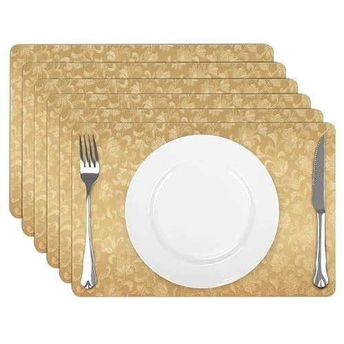 TABLE PADS GOLD FLORAL NON-SLIP VINYL SET OF 6 Brand no brand