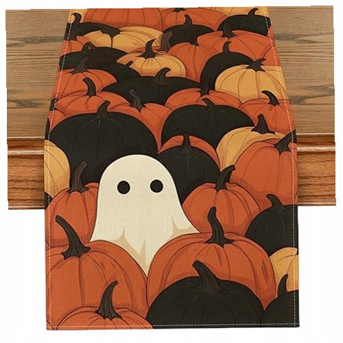 TABLE RUNNER HALLOWEEN PUMPKINS GHOST FLOWERS FABRIC 40X140 CM DECORATION