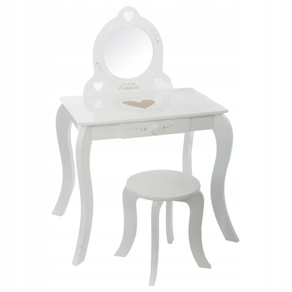 TABLE WITH MIRROR AND STOOL WOODEN DRESSING TABLE