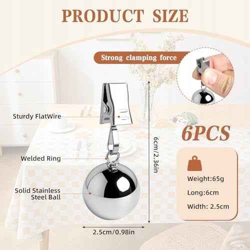 TABLECLOTH WEIGHTS 6 PIECES METAL STAINLESS STEEL FOR GARDEN TABLE Manufacturer code Bez marki