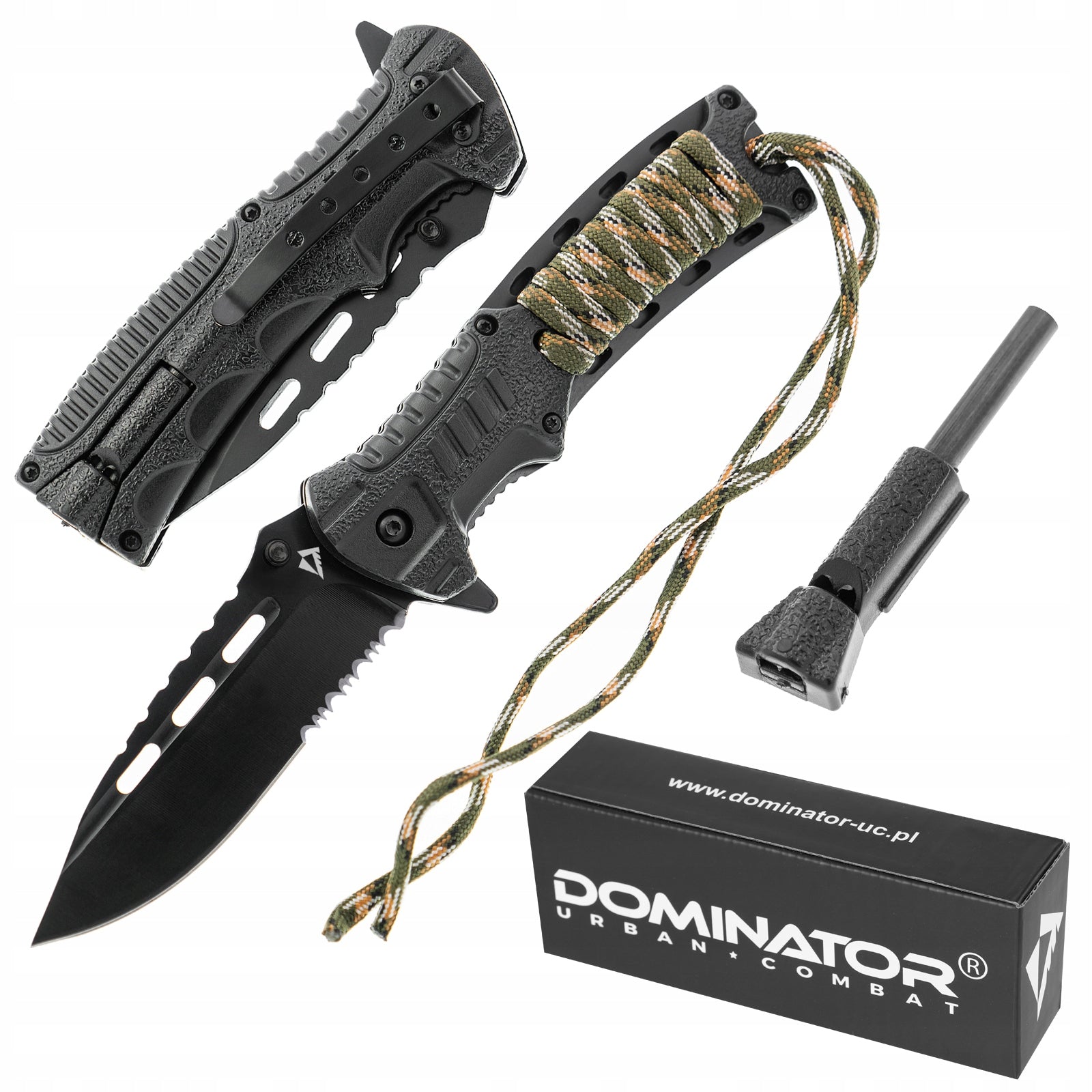 TACTICAL FOLDING KNIFE DOMINATOR FLINT CORD PARACORD WHISTLE POCKET KNIFE