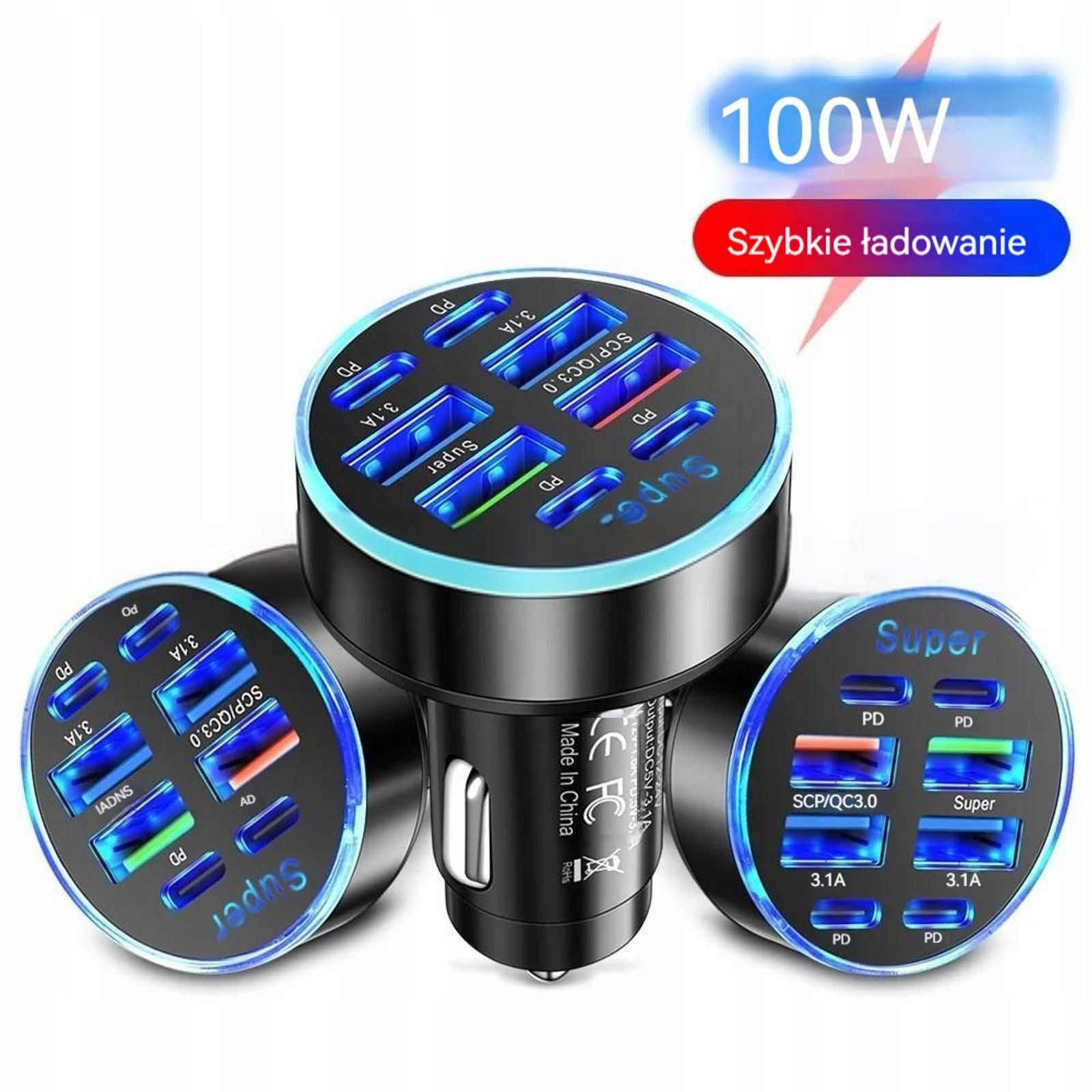 TAIGENOOU 8-in-1 Car Charger, Multiport 4USB + 4PD, 100W Manufacturer code ZWJ-051