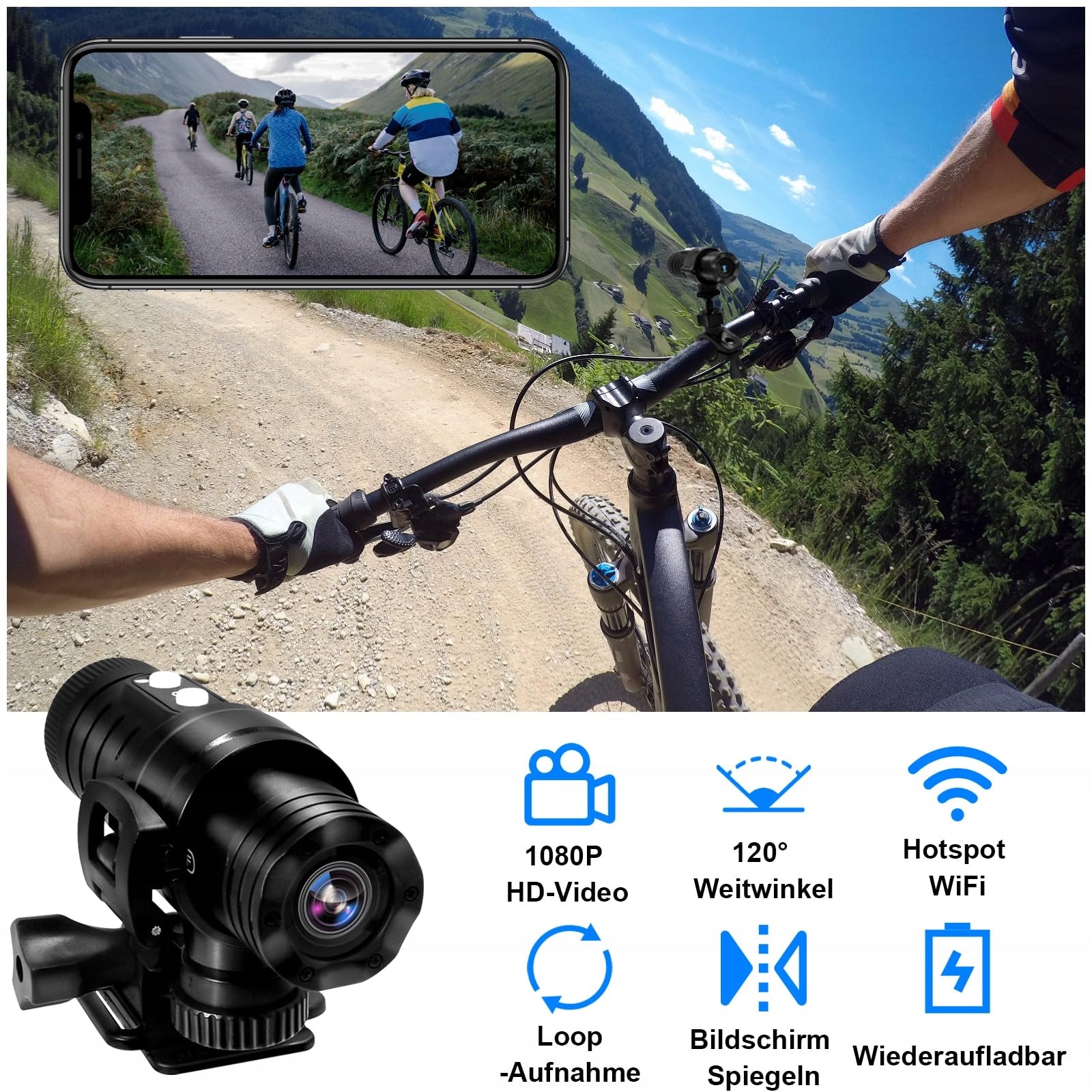 TANGMI Sports Camera WiFi 1080P HD 120° Angle Wide 7h Battery Packaging status original