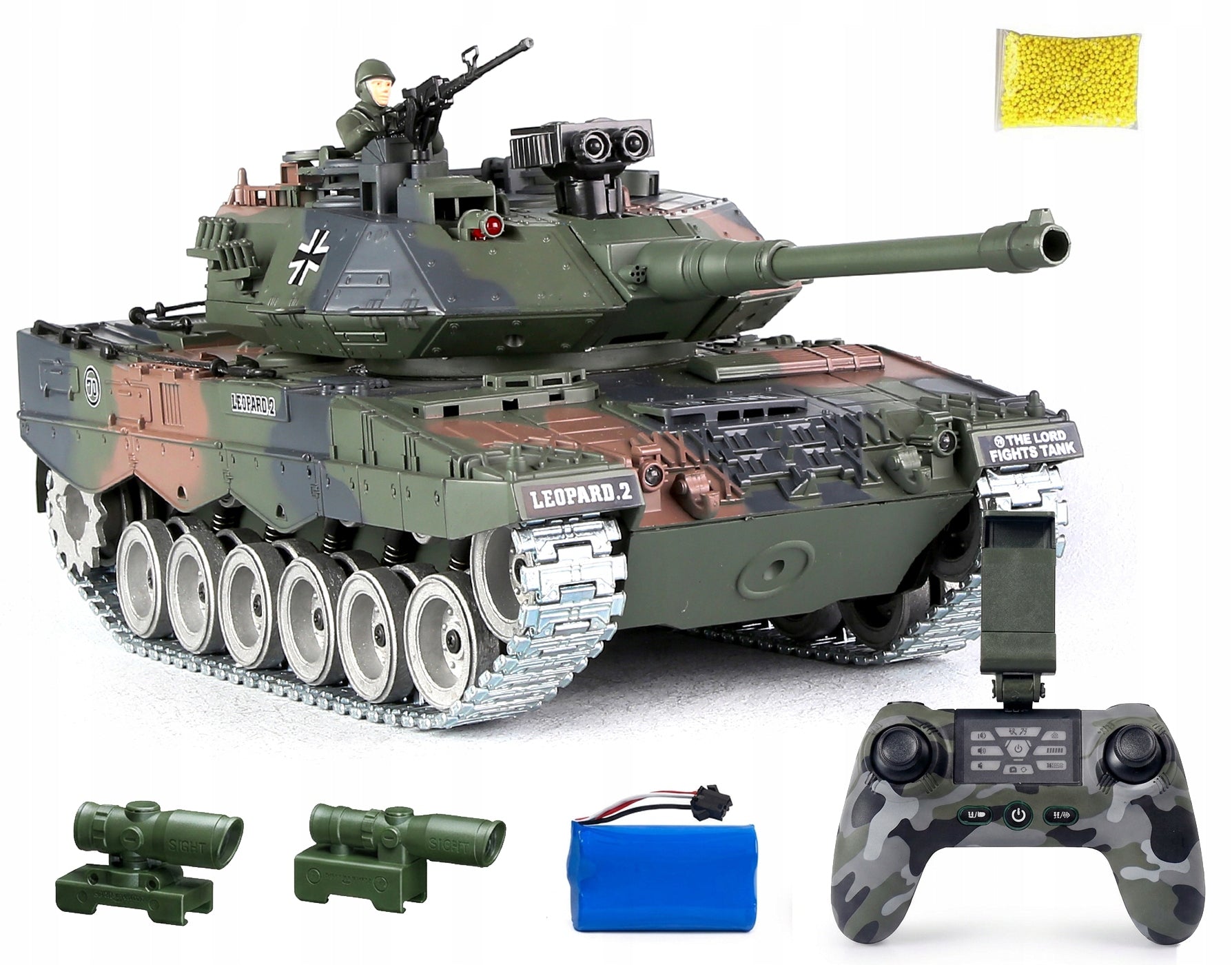 TANK REMOTE CONTROLLED LEOPARD 1:18 SHOOTS SMOKE METAL TRACKS CAMERA