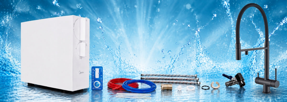 TANKLESS MIDEA 800GPD REVERSE OSMOSIS SYSTEM AND FLEXIBLE BATTERY Packaging status original