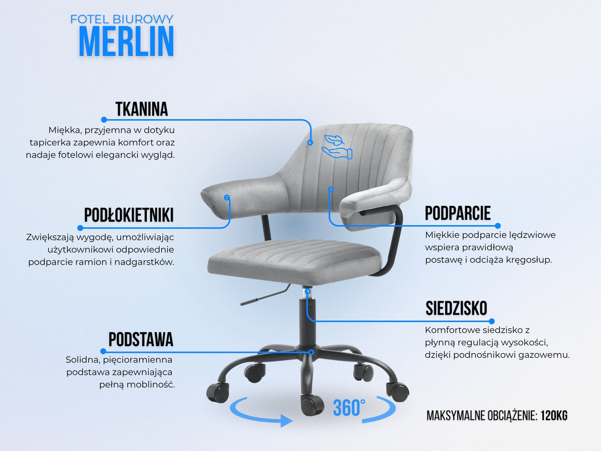 TASTEFUL SWIVEL CHAIR WITH ADJUSTABLE VELOUR MERLIN BLACK Manufacturer code 5907698692560
