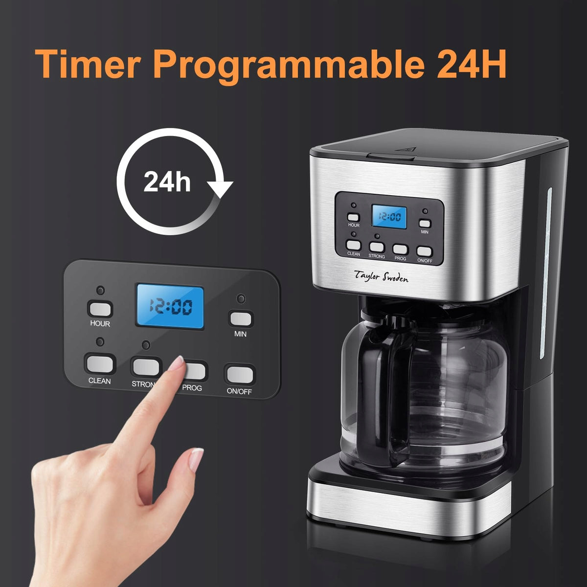 TAYLOR SWODEN Coffee Maker 950W 1.5L Timer 12 Cups Black Manufacturer code 300105QUK-18853