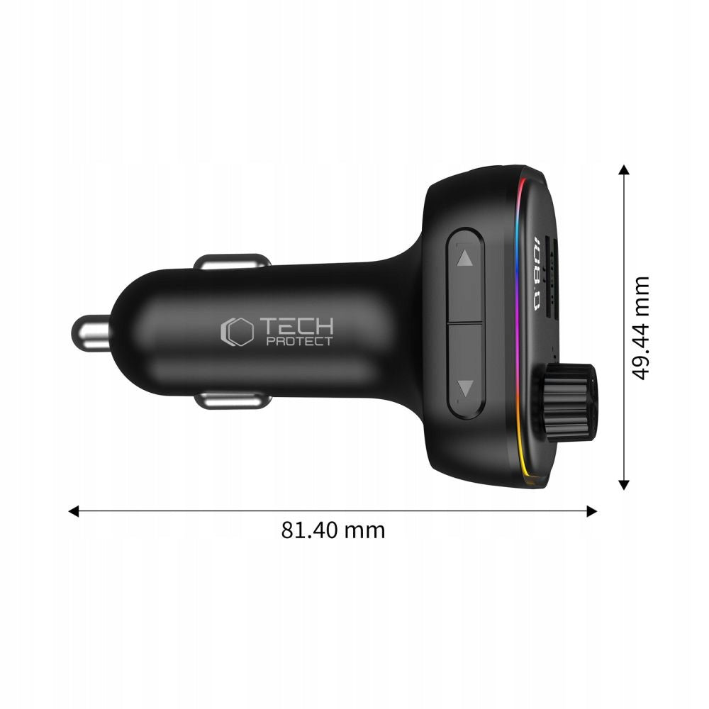 TECH-PROTECT CC07 3-PORT CAR CHARGER PD 54W + TRANSMITTER FM BLUETOOTH BLACK Output current 3000 mA