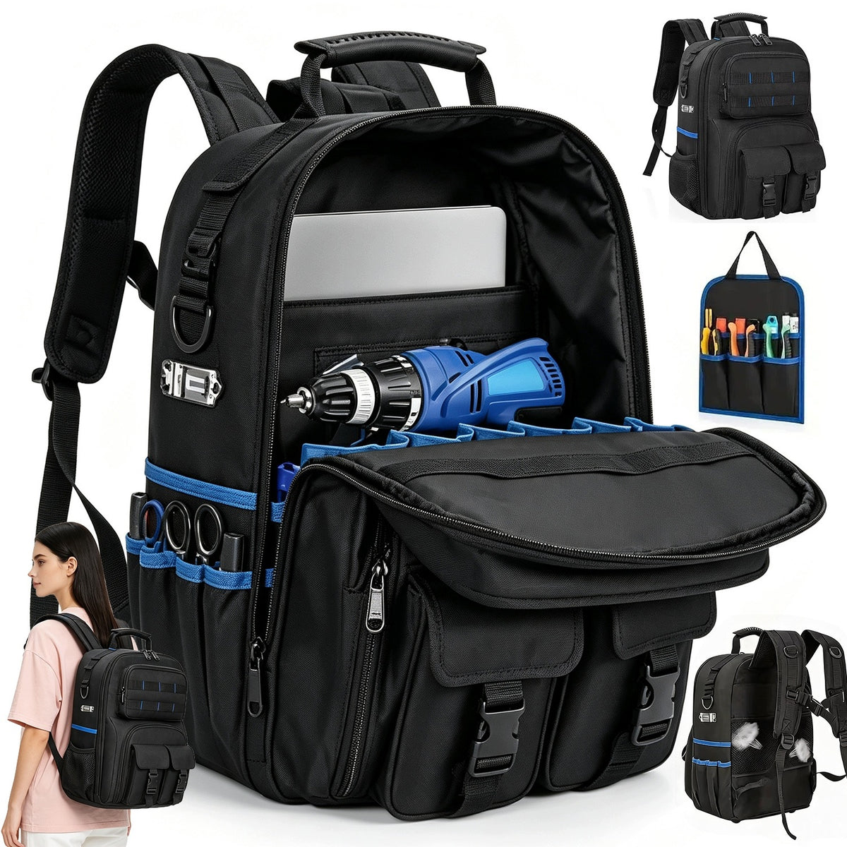 TECHNICAL BACKPACK BLACK DURABLE FOR ELECTRICIAN INSTALLER INSTALLATION