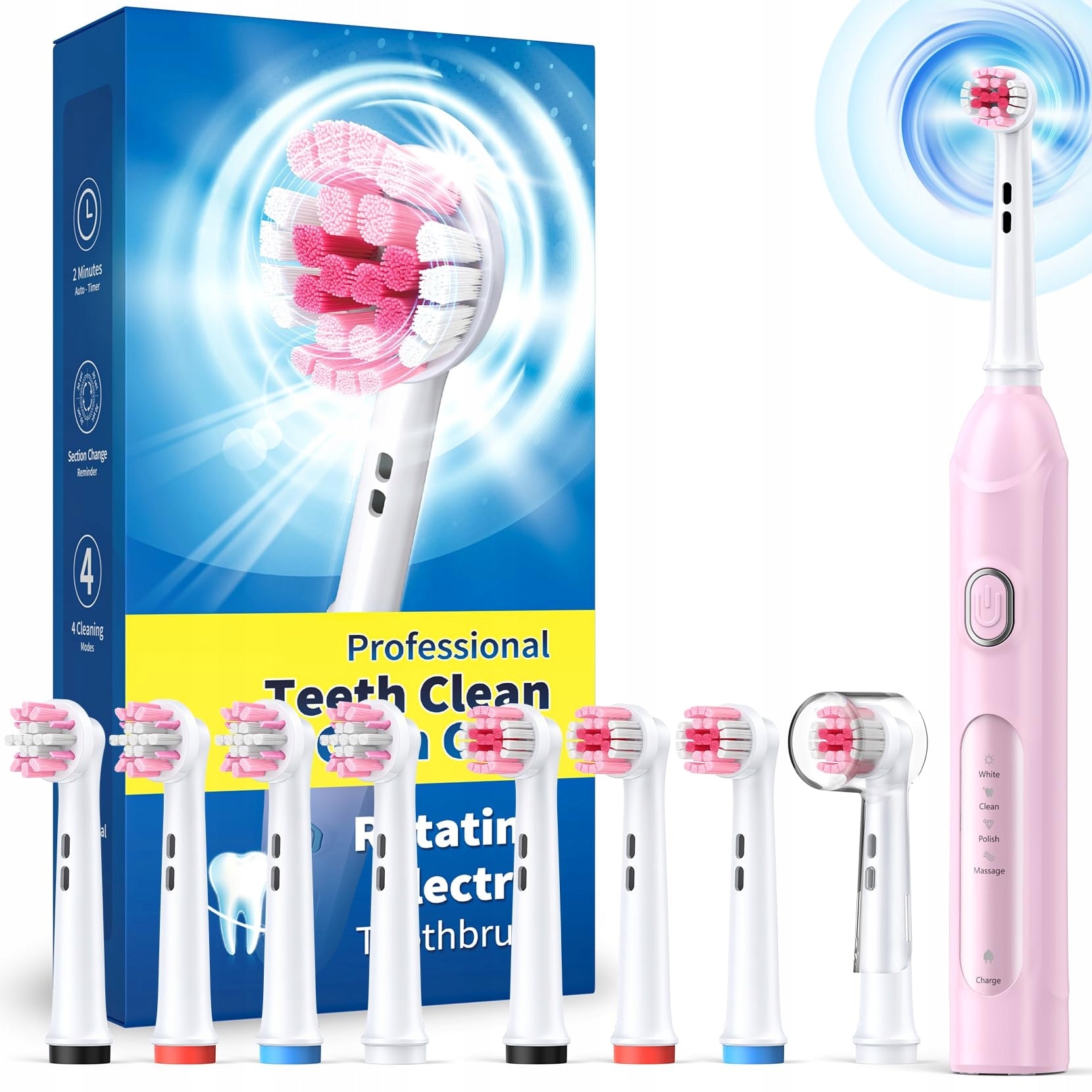 TEETHEORY Electric Toothbrush for Adults 8 Heads 4 Modes Pink
