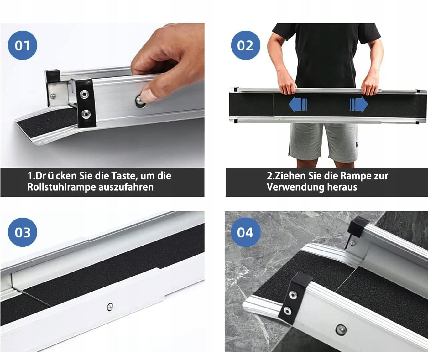 TELESCOPIC THRESHOLD RAMP ALUMINIUM 99-183 CM OVERRUN 270KG STAIRCASE Brand Luka