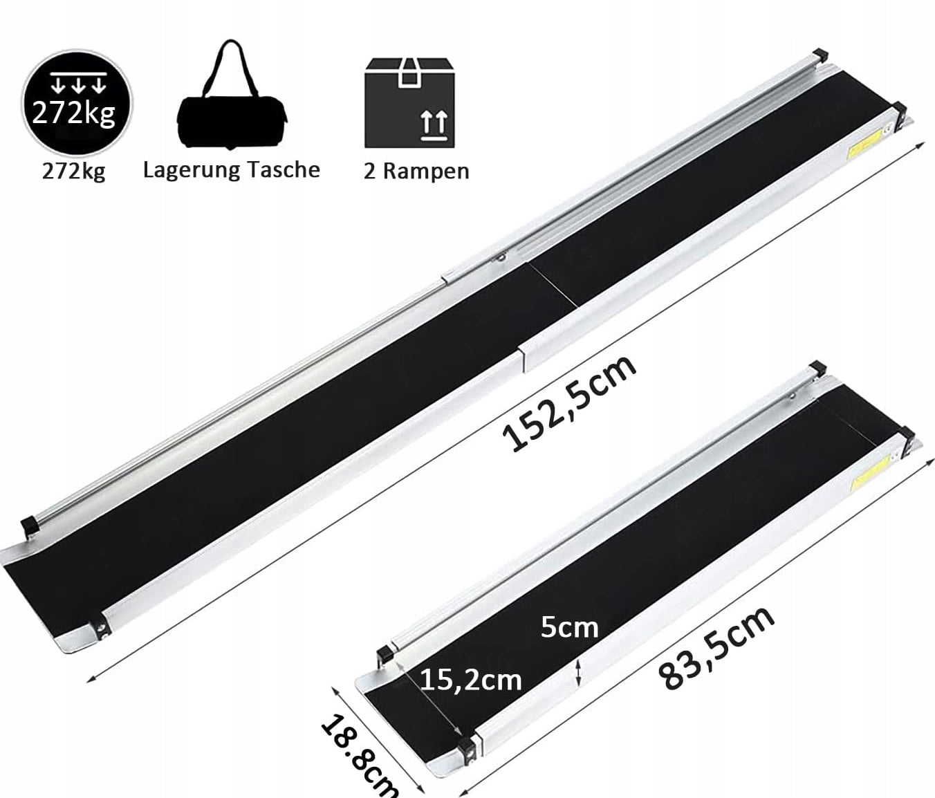 TELESCOPIC THRESHOLD RAMP WHEELCHAIRS BICYCLES 83-152 CM 270KG STAIRCASE Brand no brand