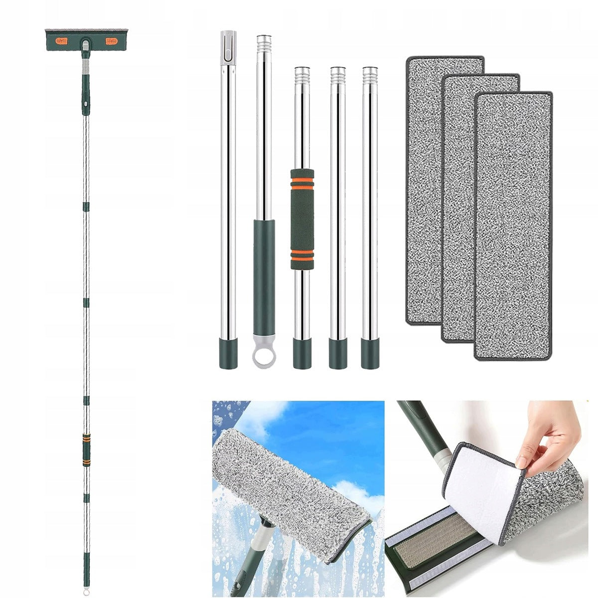 TELESCOPIC WINDOW WASHER 2.06M STREAK PULLER FOR WINDOWS LONG 3IN1 + OVERLAY