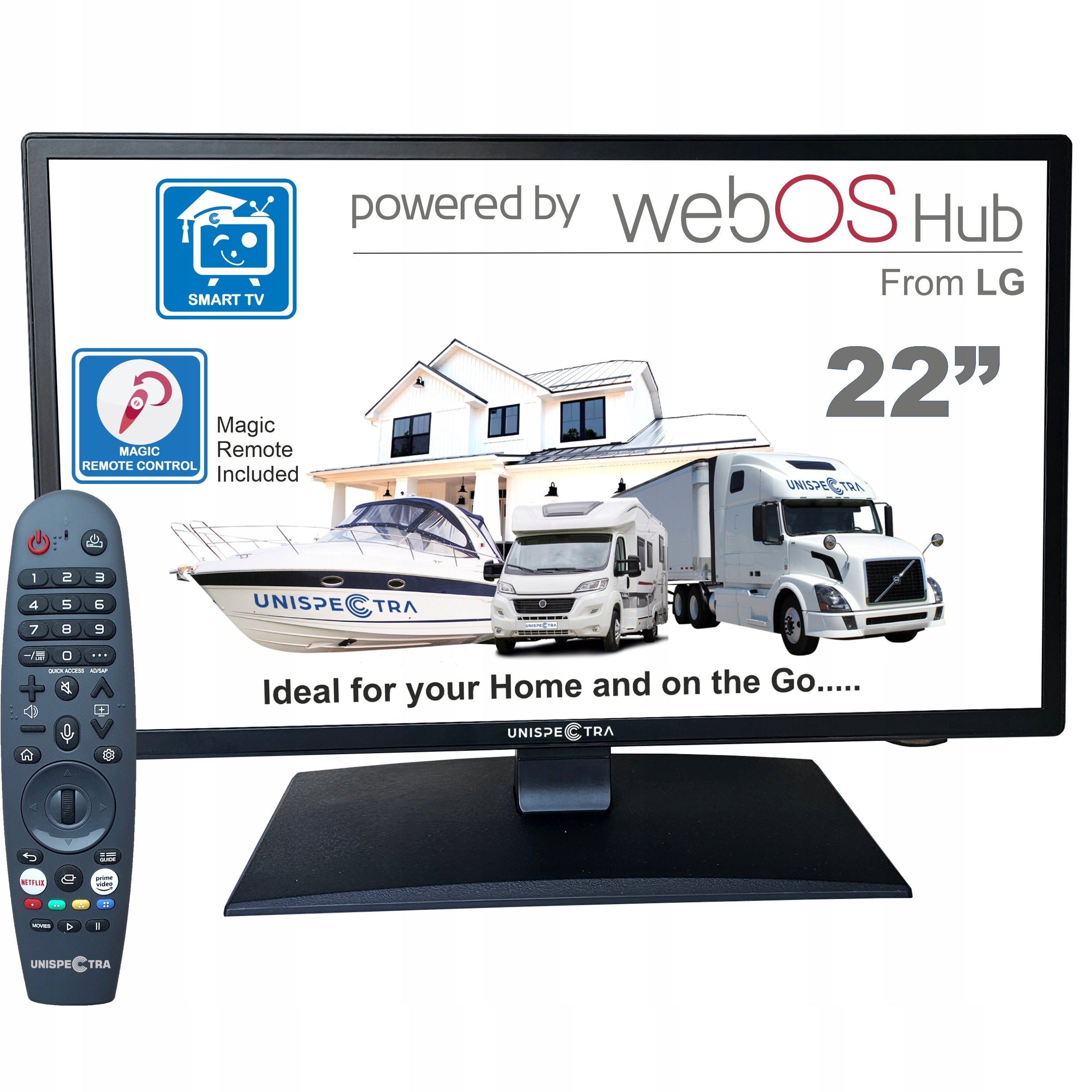 TELEWIZOR 22" Unispectra Smart(WebOS) TV 12v/240v S2/T2/C Magic Remote