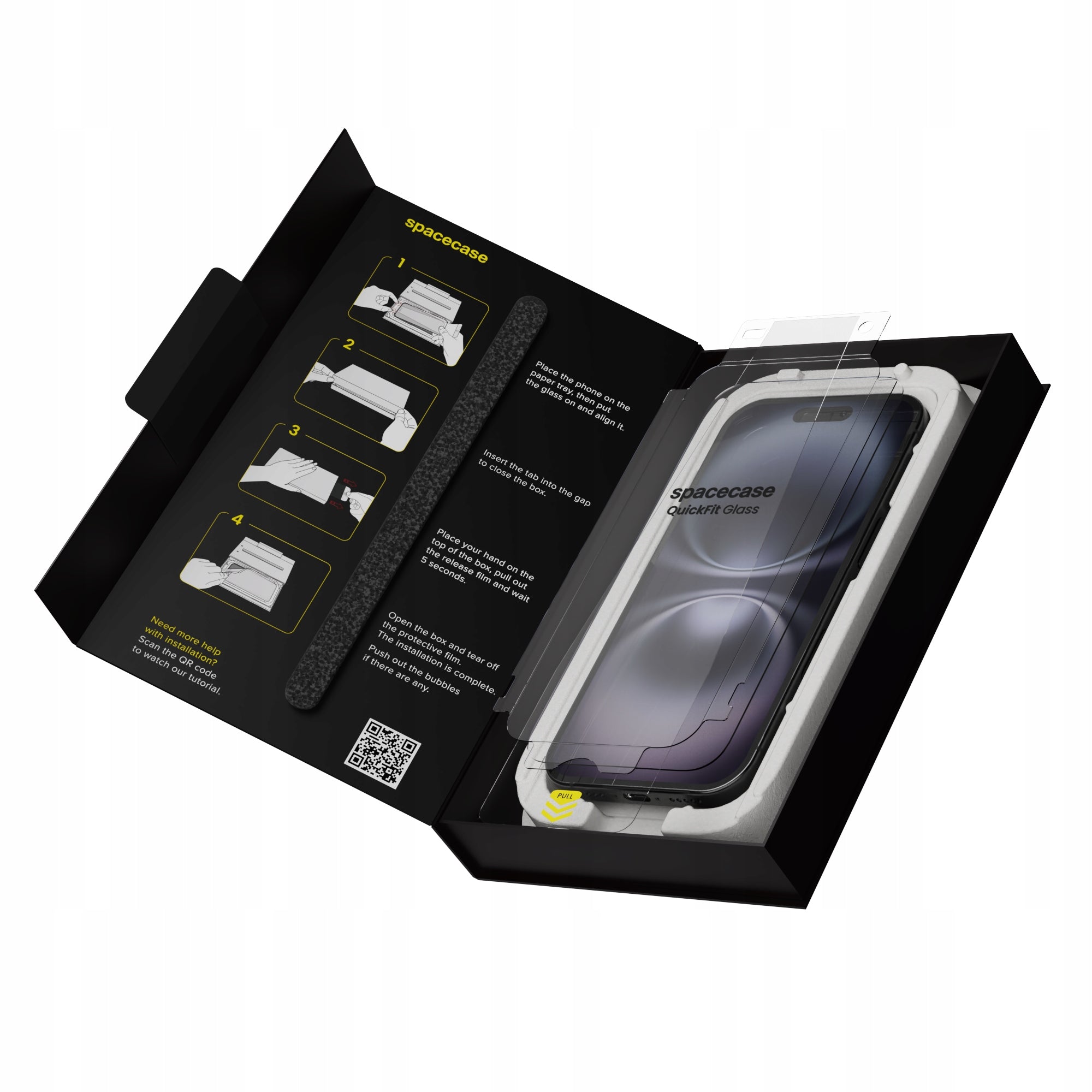 TEMPERED GLASS FOR IPHONE 15 / 16 FAST WITH QUICKFIT APPLICATOR - 2 PIECES Packaging status original