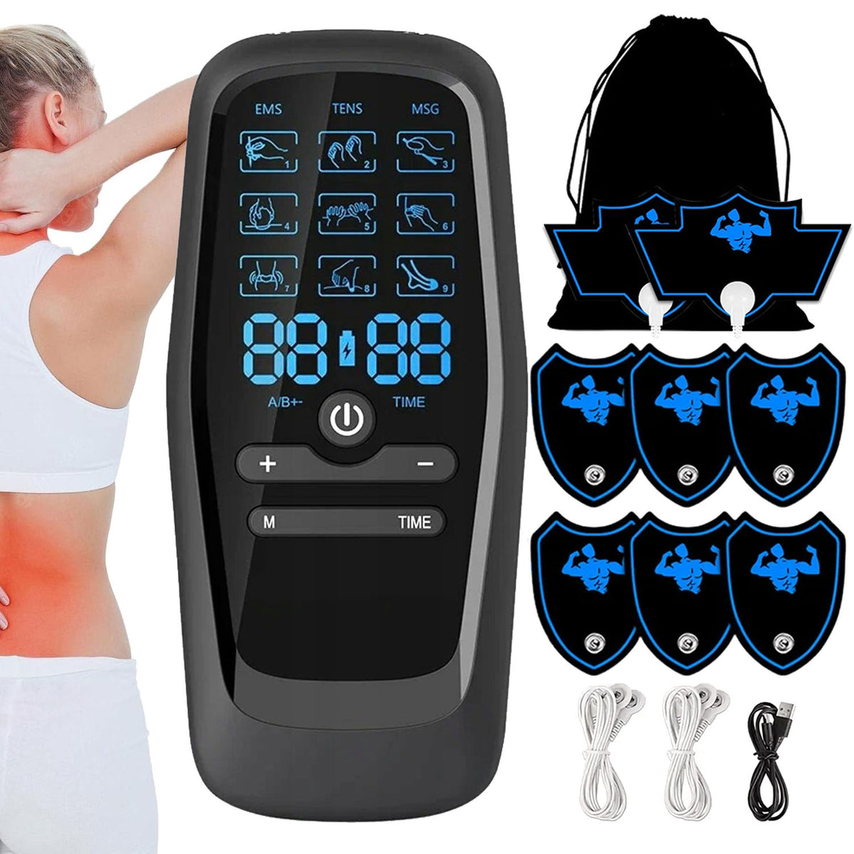 TENS EMS Electrostimulator Professional Muscle Stimulator Massager MSG 3IN1