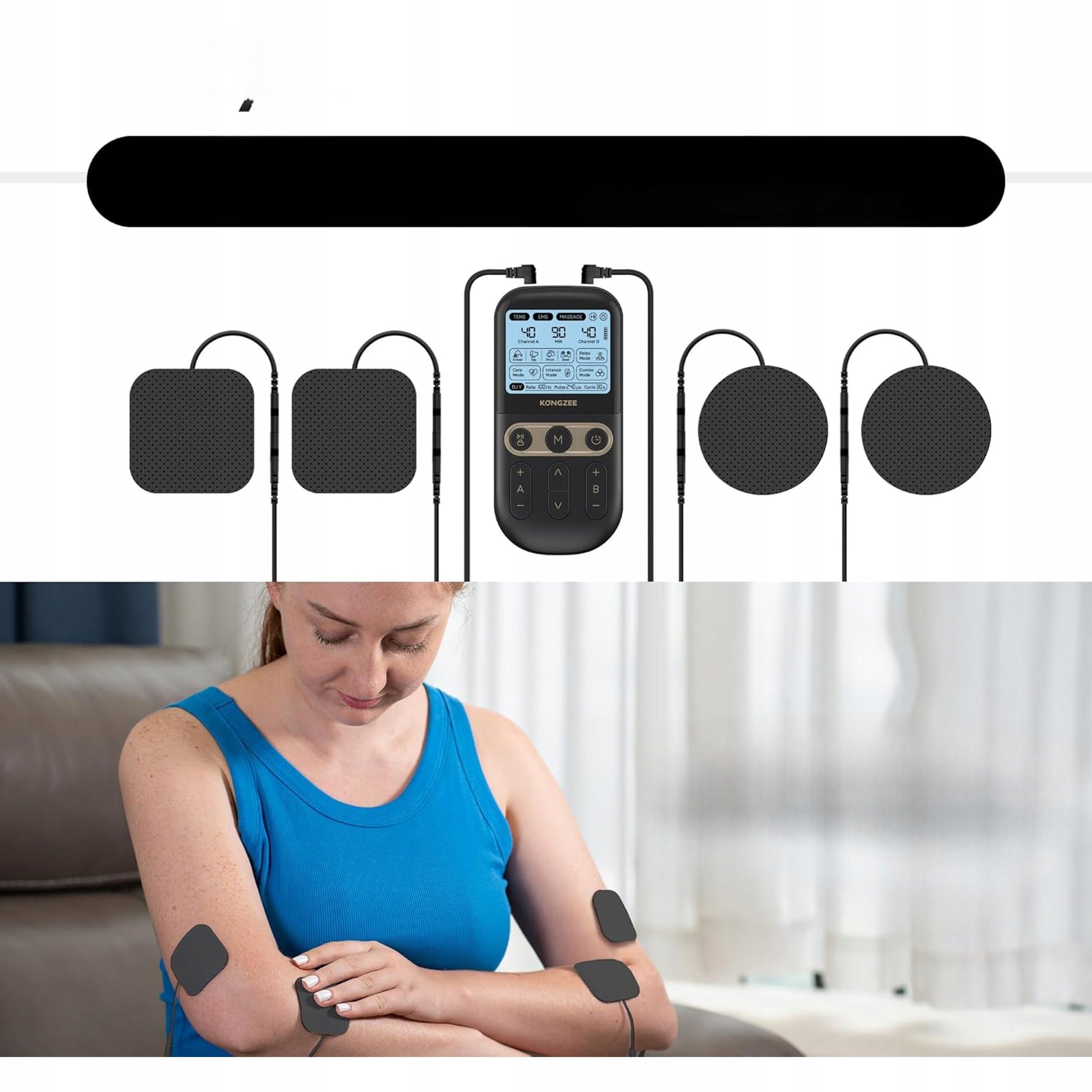 TENS EMS Muscle Stimulator Dual Channel Electrostimulator Pain Relief Size universal