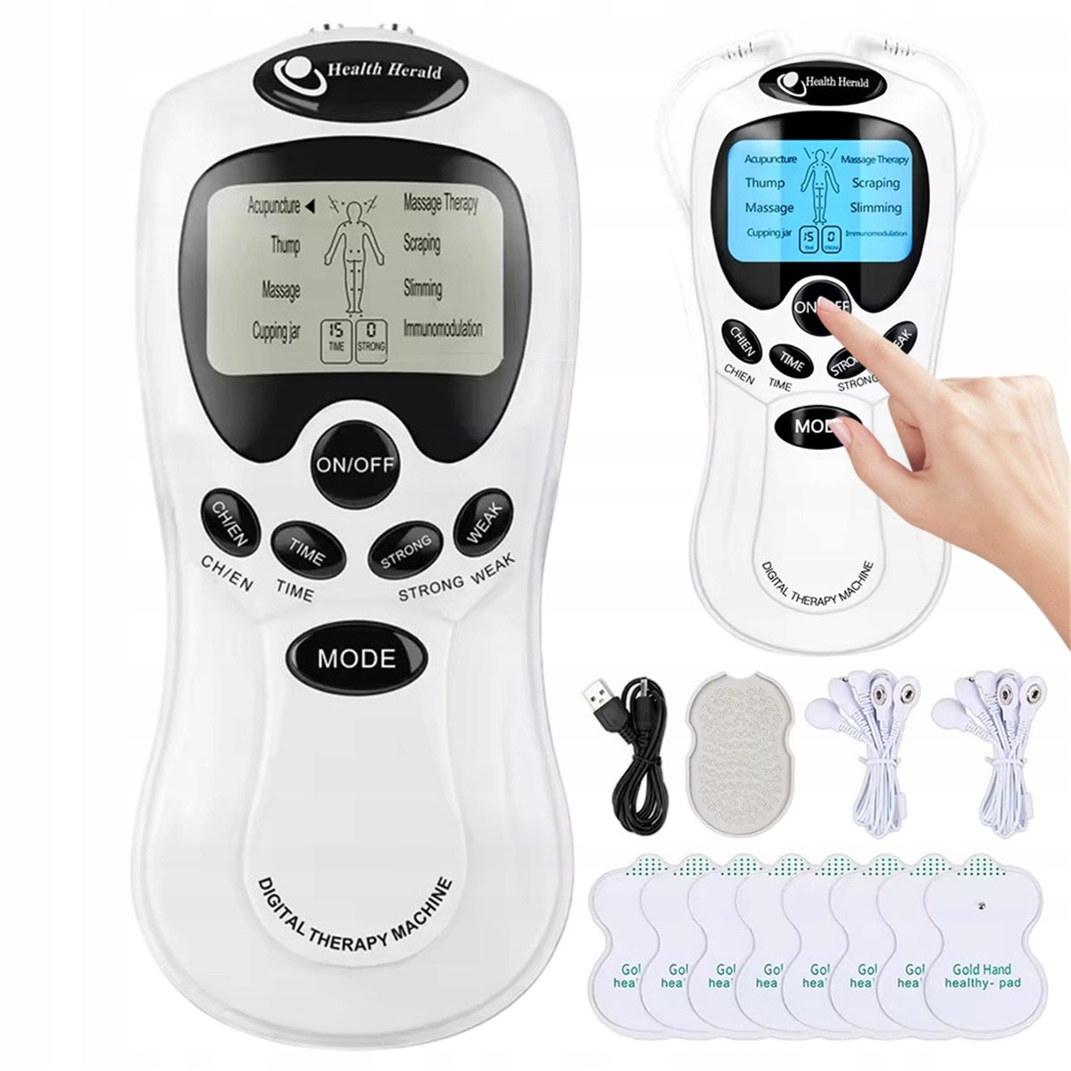 TENS MASSAGER WITH 15 STRENGTH LEVELS 8 MASSAGE MODES FOR THE SPINE Model masazer tens