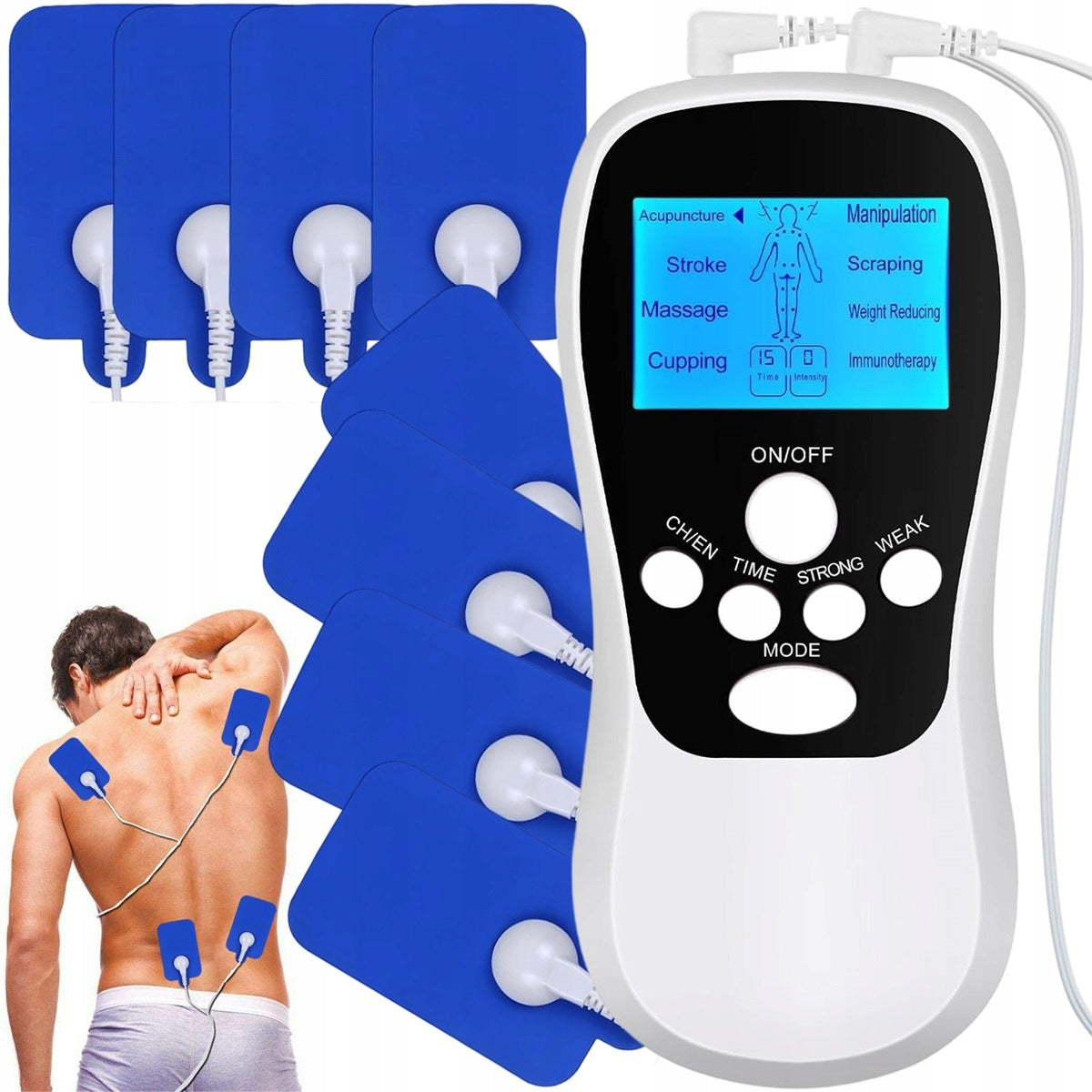 TENS massager 8 modes 15 intensity levels with LCD display
