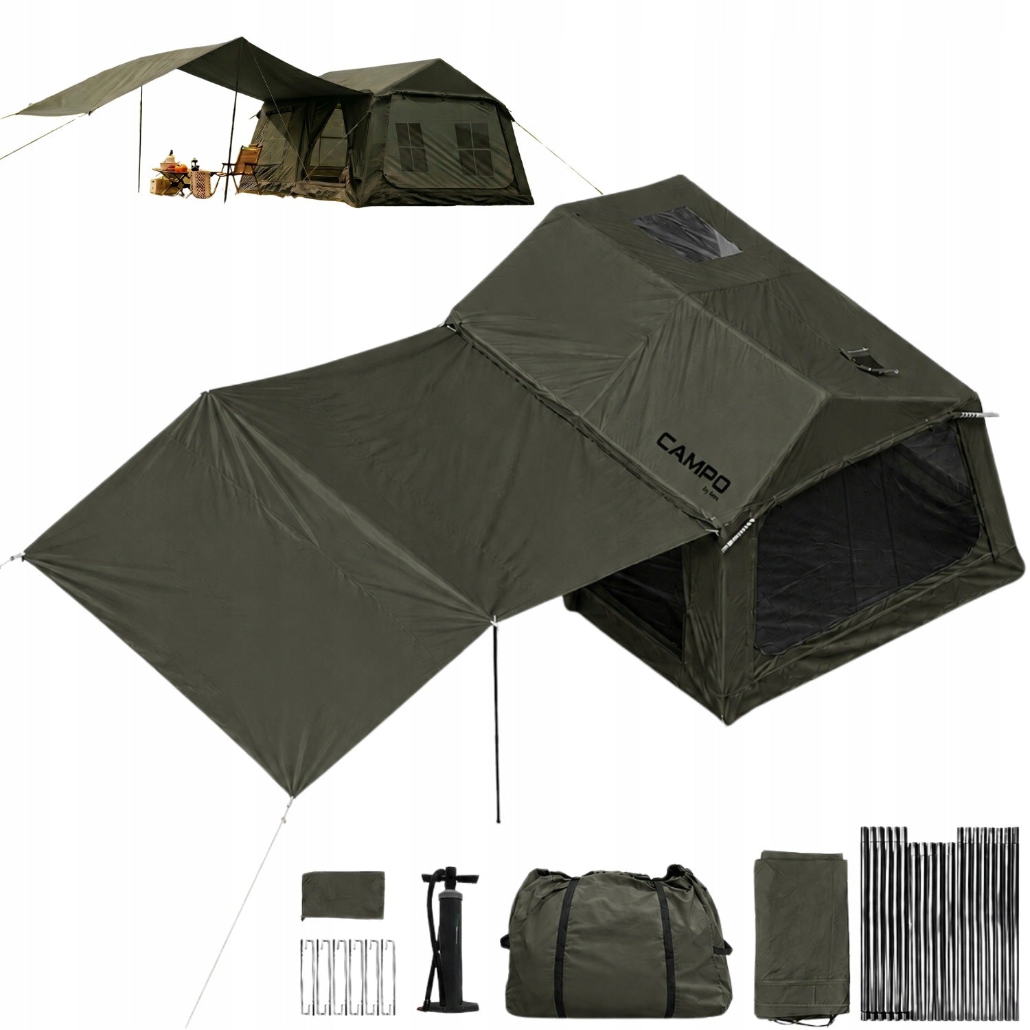 TENT 10-person PUMPED CAMPING GLAMPING LARGE VESTIBULE Oxford 420D