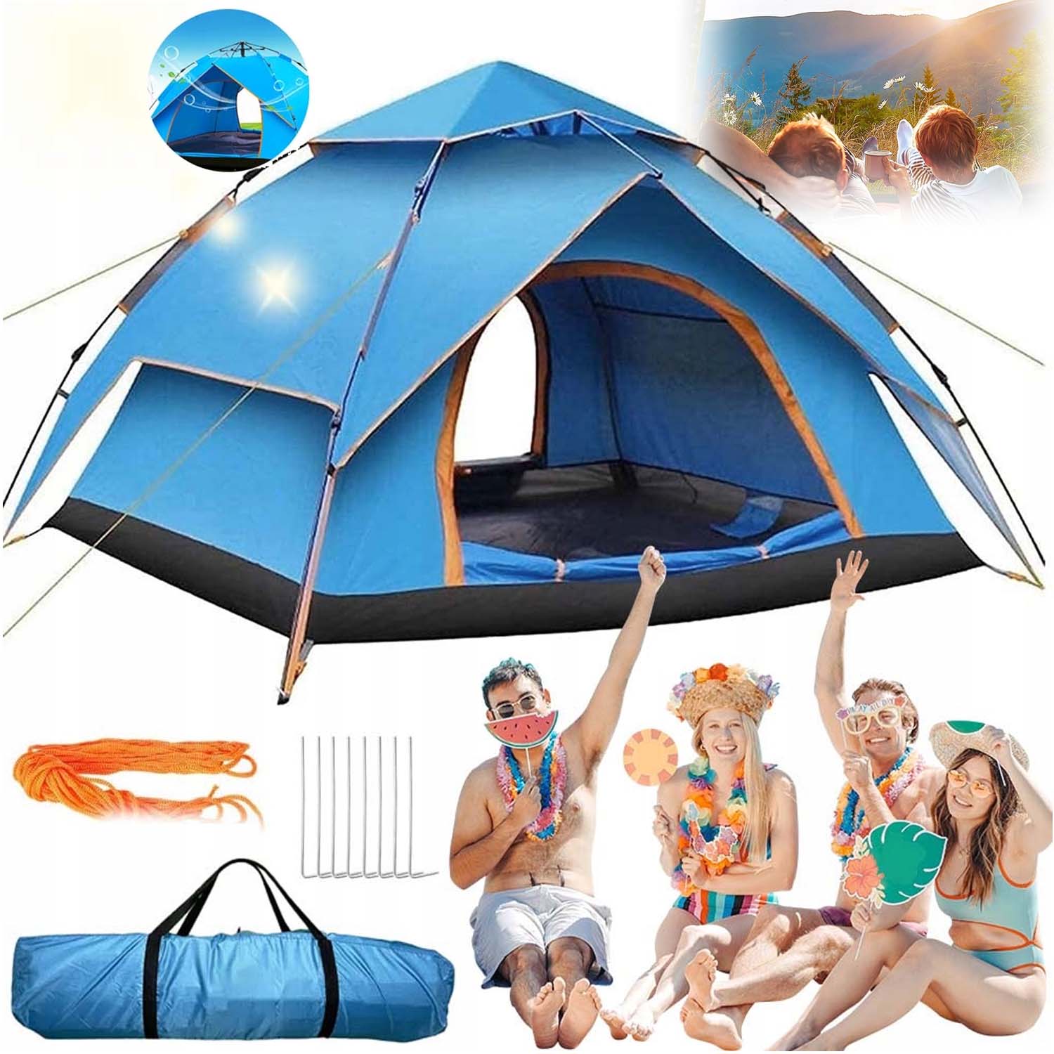 TENT 3-4 PERSONS WATERPROOF UV PROTECTION CAMPING PLOT GARDEN 200X200CM