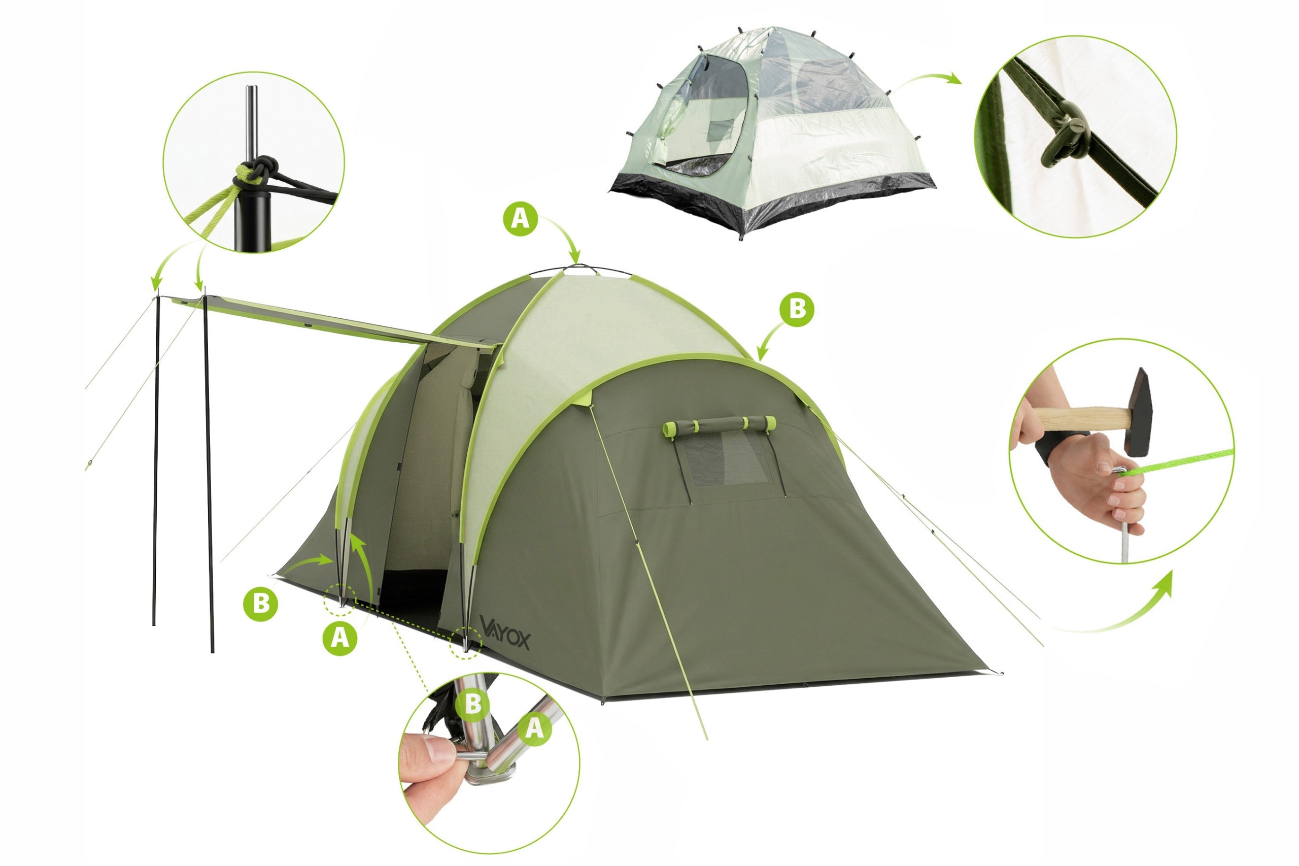 TENT 4 PERSON TOURIST CAMPING VESTIBULE TROPICS 460x200cm VAYOX Manufacturer code NAMIOT PRO PU4000MM 2 SYPIALNIE POKROWIEC