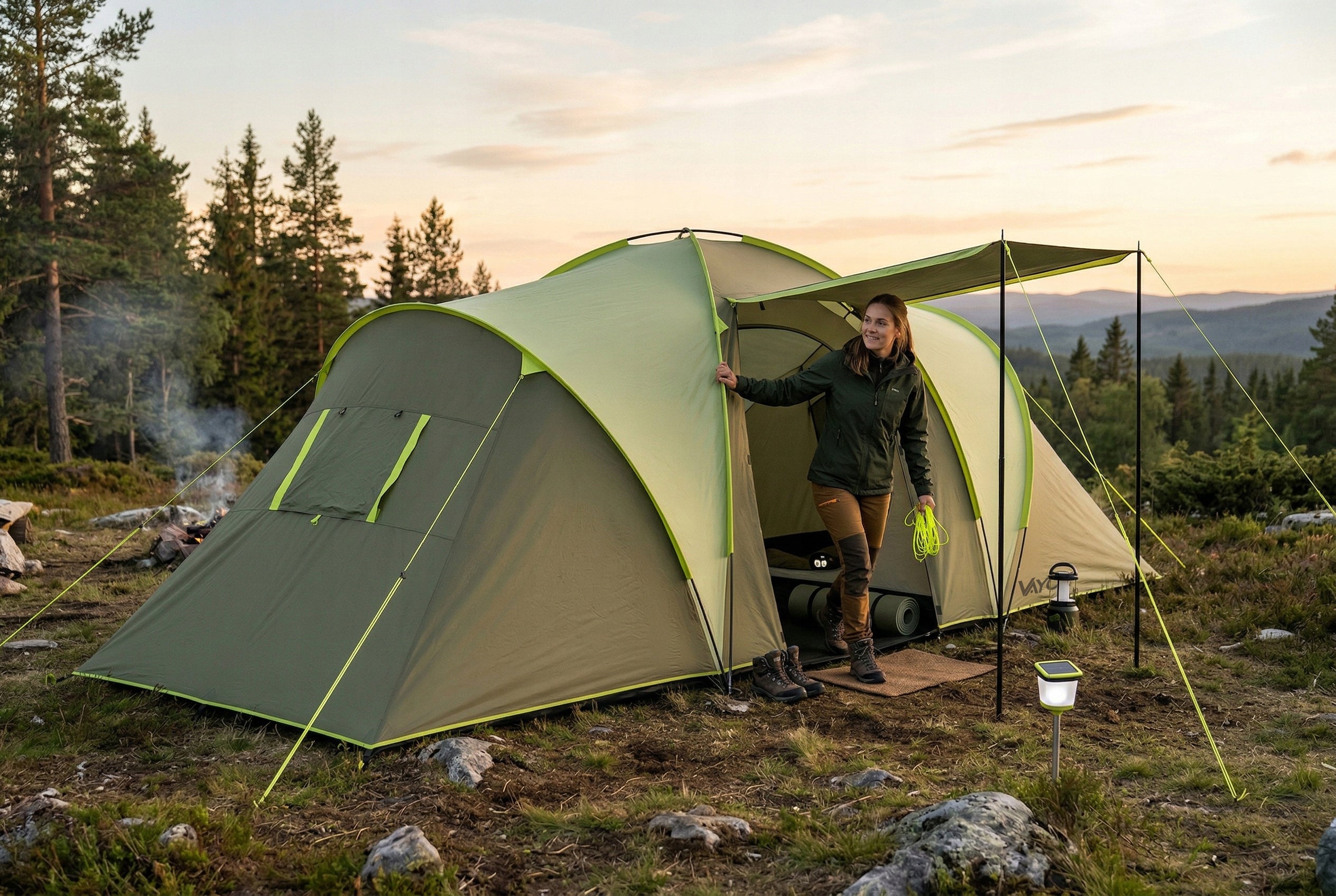 TENT 6 PERSON TOURIST CAMPING VESTIBULE TROPICS 610x200cm VAYOX Packaging status original
