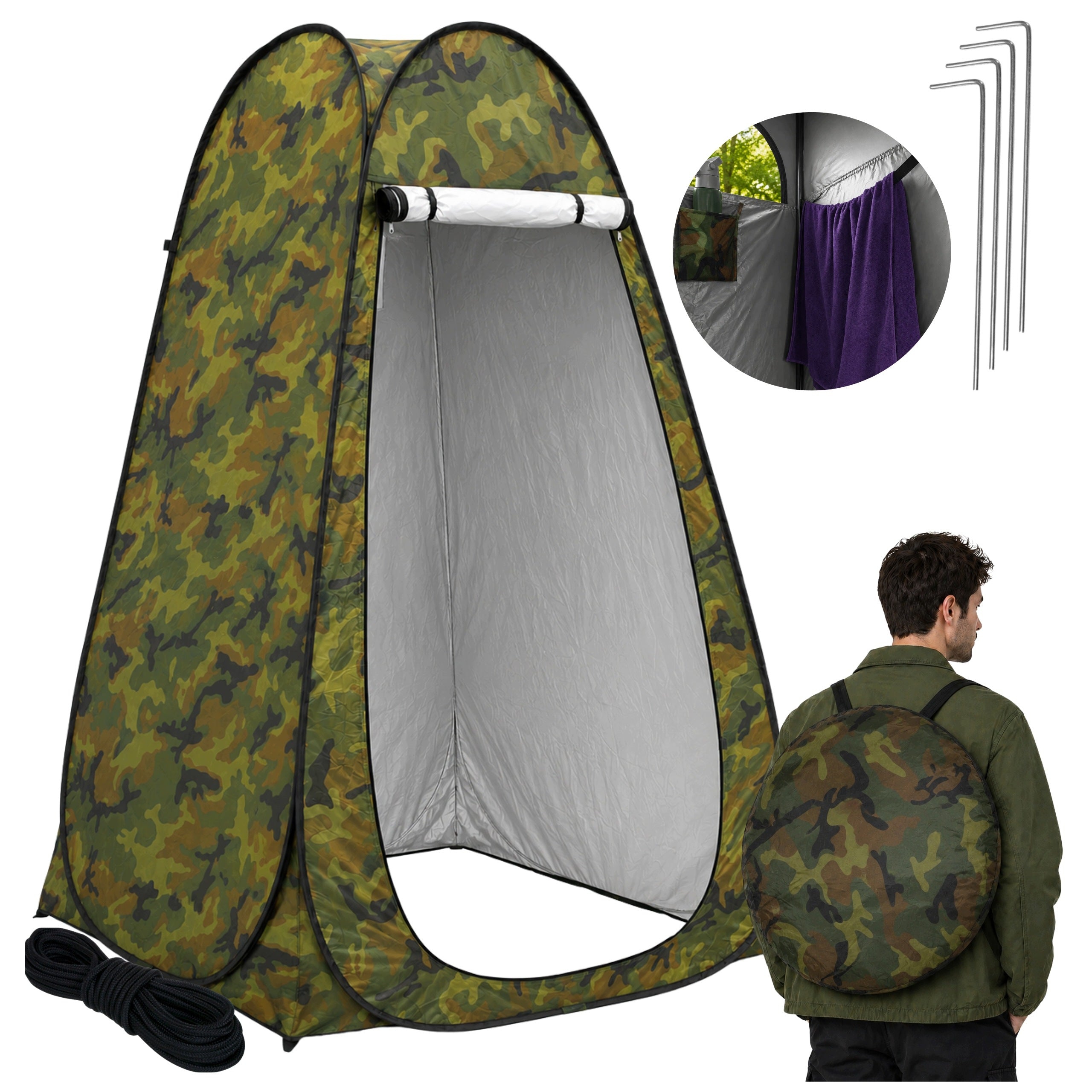 TENT CHANGING ROOM FOR SHOWER SELF-FOLDING TOURIST TOILET CAMO