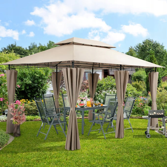 TENT PAVILION GARDEN GAZEBO 3x4 WALLS TAUPE Length 4 m
