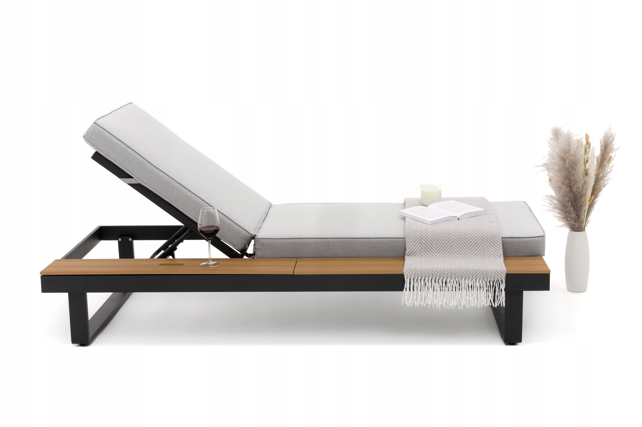 TERRACE DECKCHAIR MODERN WITH RAISED TABLE ALUMINUM ATOLL Model LEŻAK ATOL