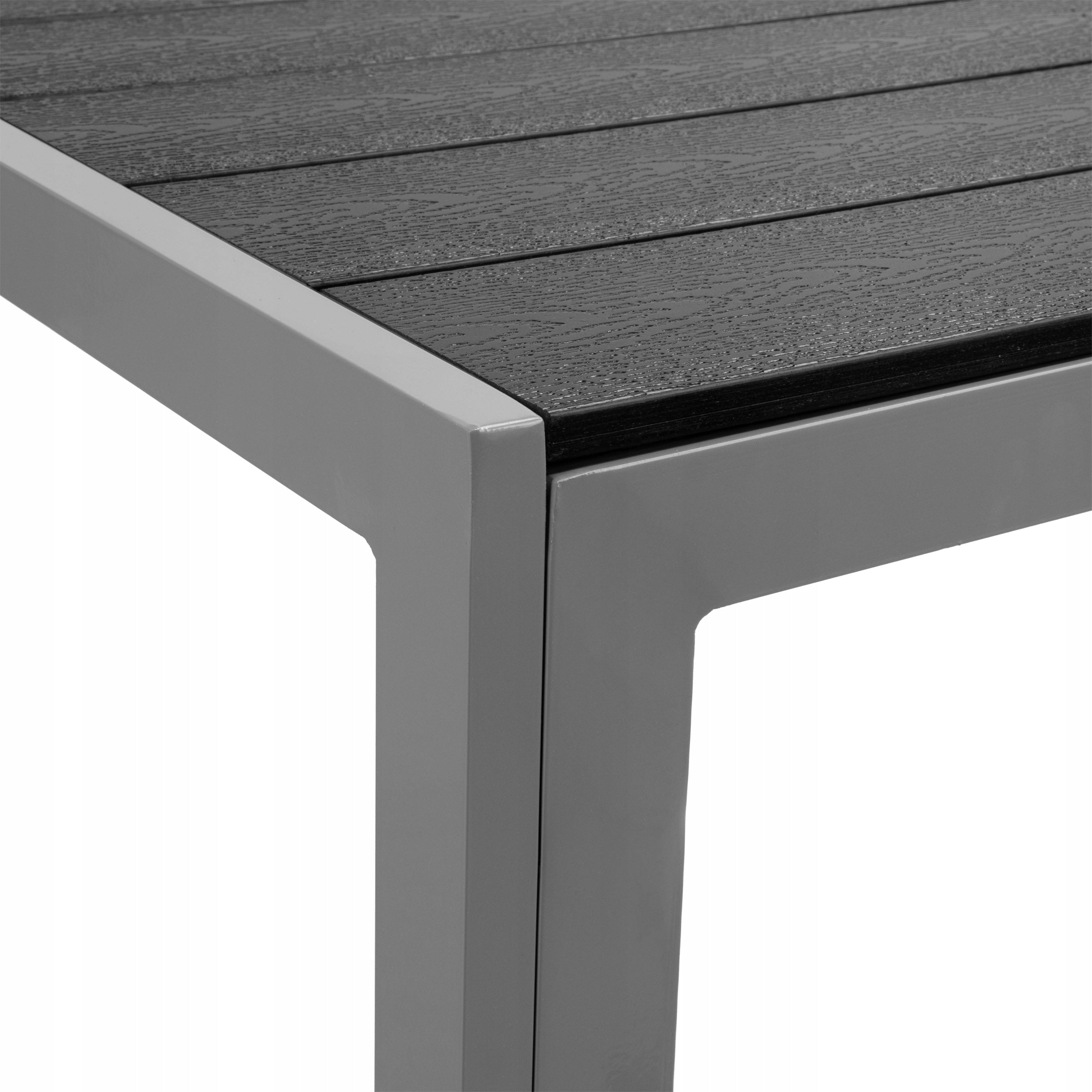 TERRACE GARDEN TABLE 150 CM LARGE SOLID ALUMINUM BLACK WOODEN PATTERN Furniture height 74 cm