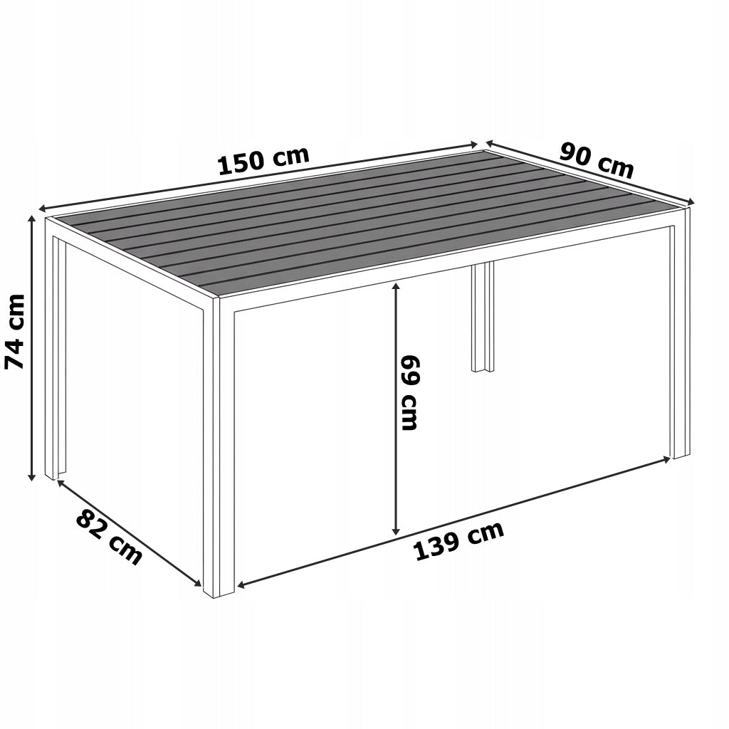TERRACE GARDEN TABLE 150 CM LARGE SOLID ALUMINUM BLACK WOODEN PATTERN Manufacturer eHokery