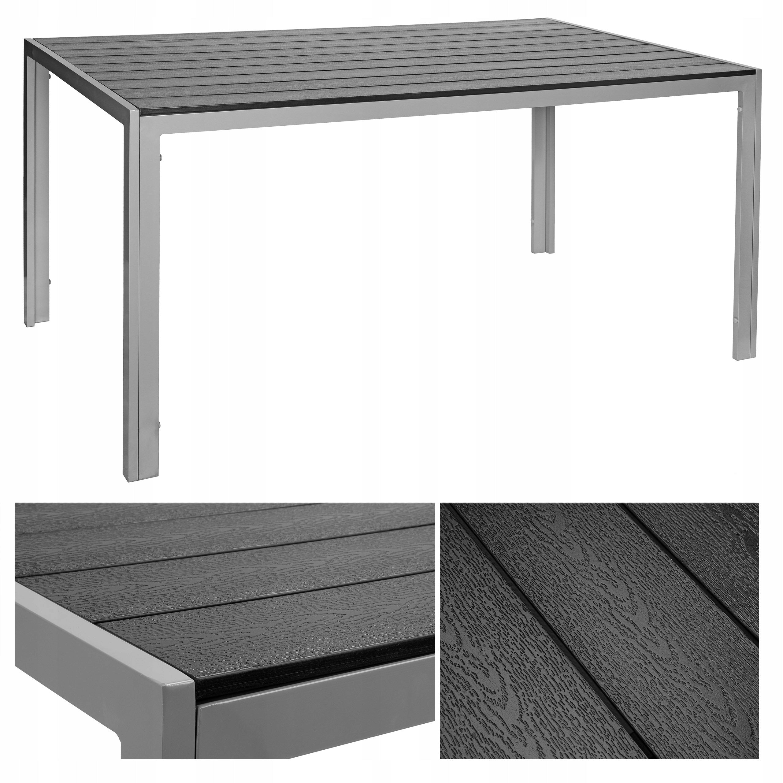 TERRACE GARDEN TABLE 150 CM LARGE SOLID ALUMINUM BLACK WOODEN PATTERN
