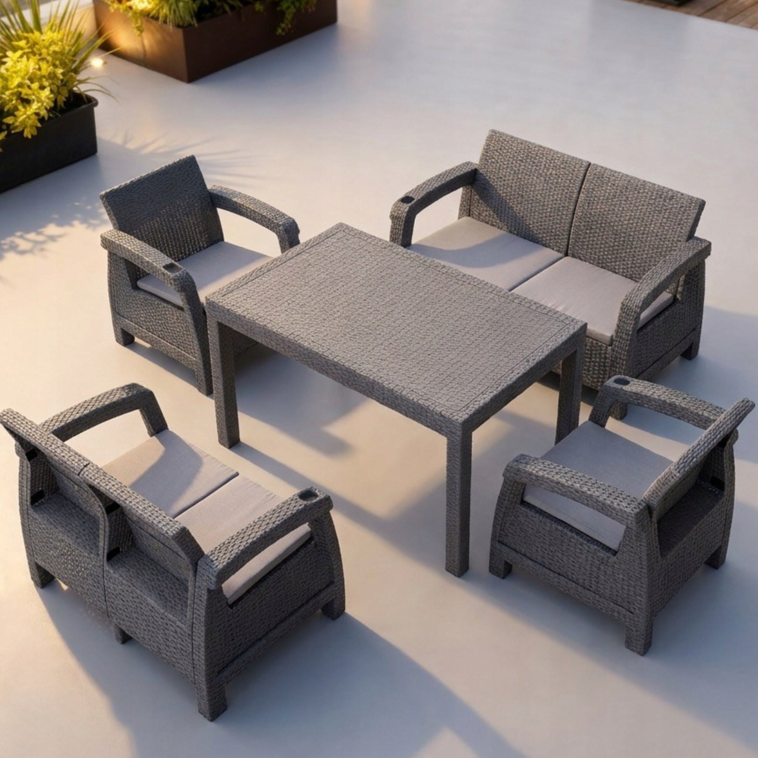 TERRACE SET 6-SEATER LARGE SOFA ARMCHAIRS TABLE GREY NC08X2+RT02 PLASTIC Manufacturer no brand
