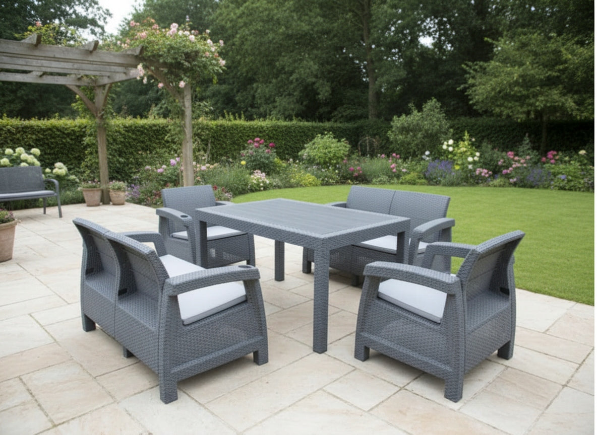 TERRACE SET 6-SEATER LARGE SOFA ARMCHAIRS TABLE GREY NC08X2+RT02 PLASTIC Number of items in the set 5