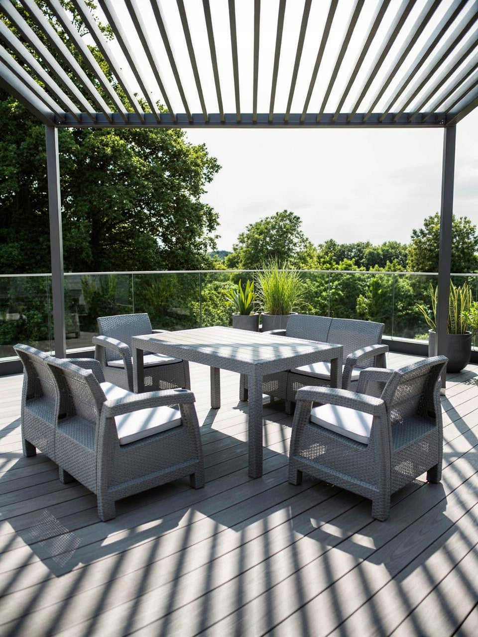TERRACE SET 6-SEATER LARGE SOFA ARMCHAIRS TABLE GREY NC08X2+RT02 PLASTIC Packaging status original