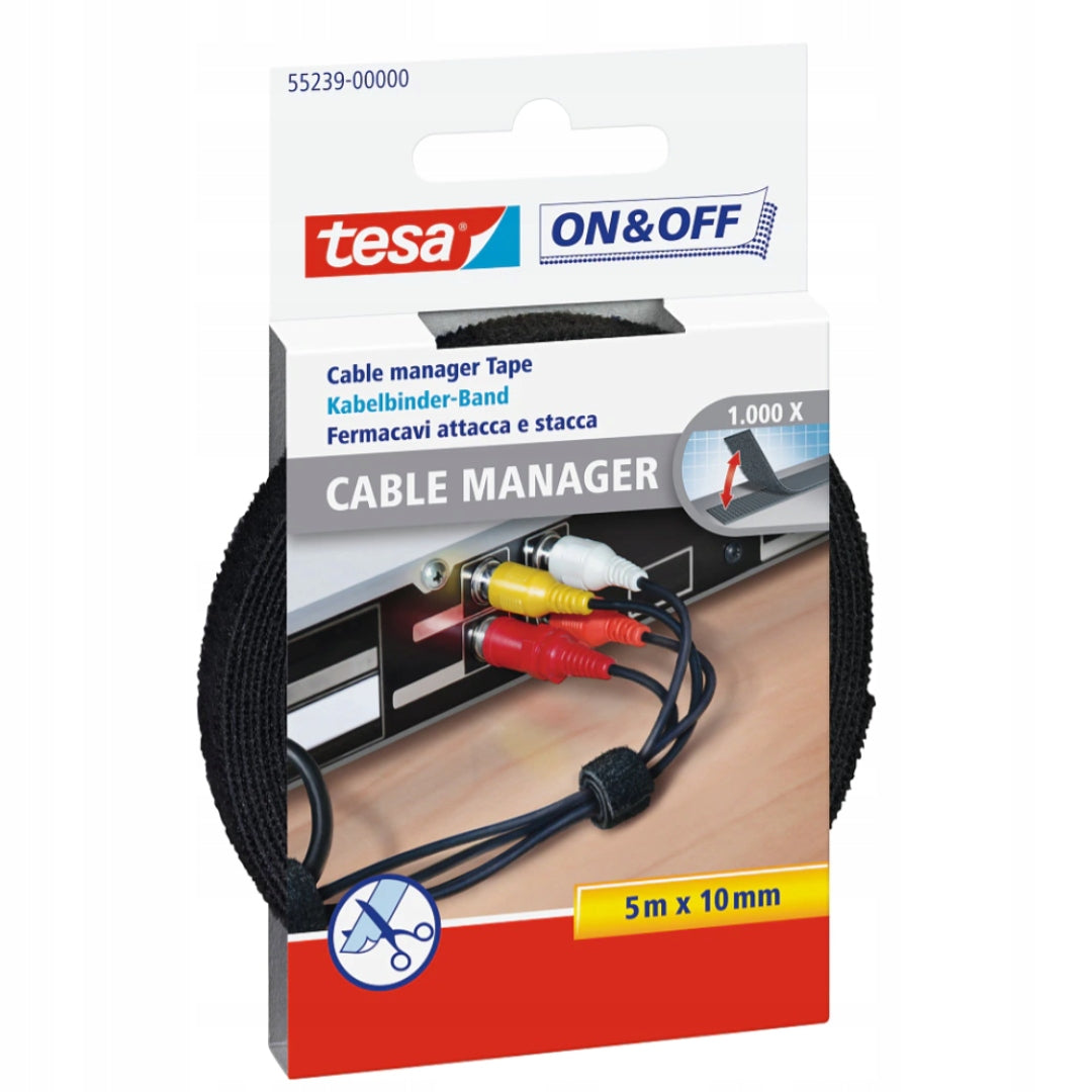 TESA CABLE ORGANIZER BAND VELCRO TAPE CABLE CLIPS 5M BLACK Manufacturer code 55239-00000-01