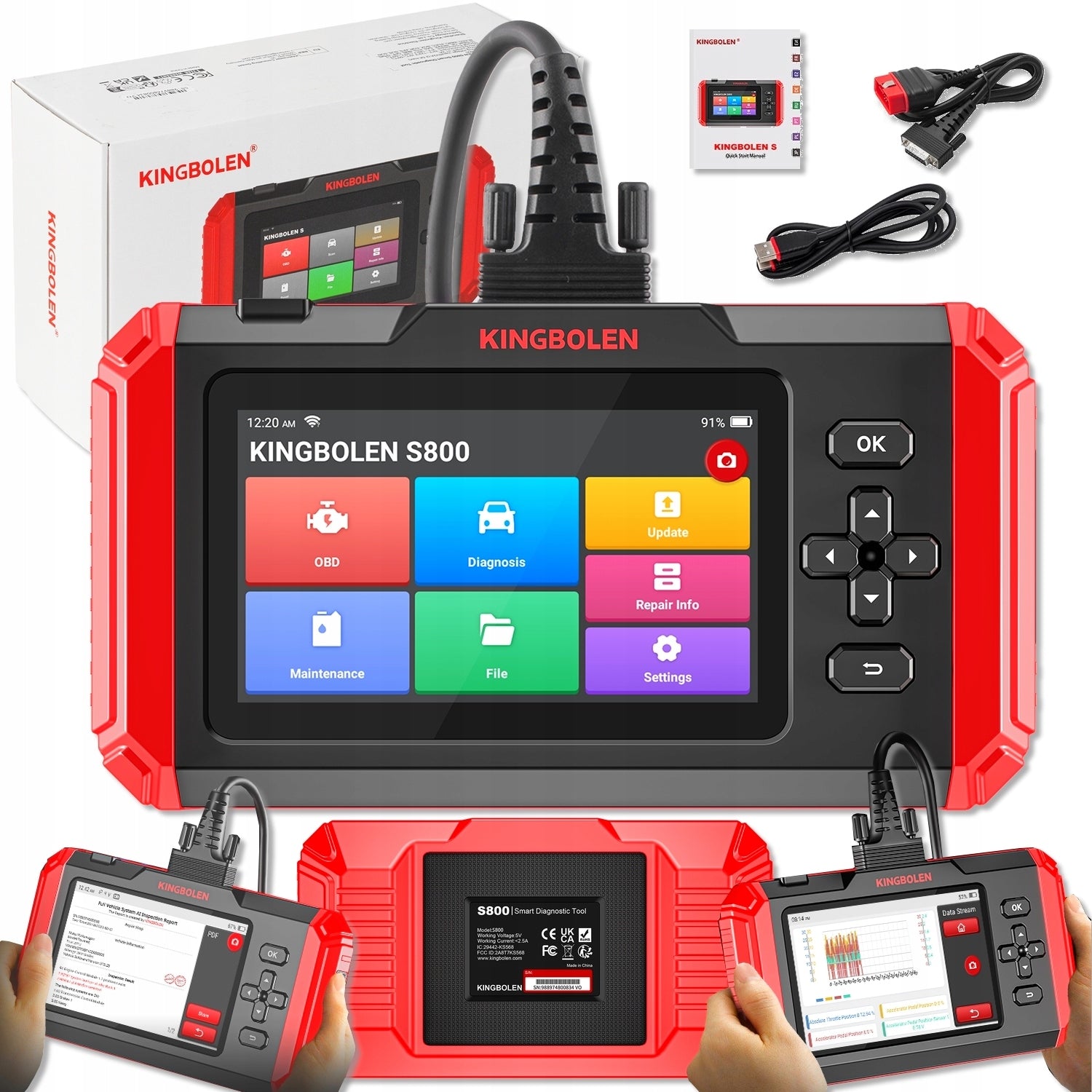 TESTER DIAGNOSTIC SCANNER KINGBOLEN S800 OBD2 15 FUNCTION INTERFACE PL