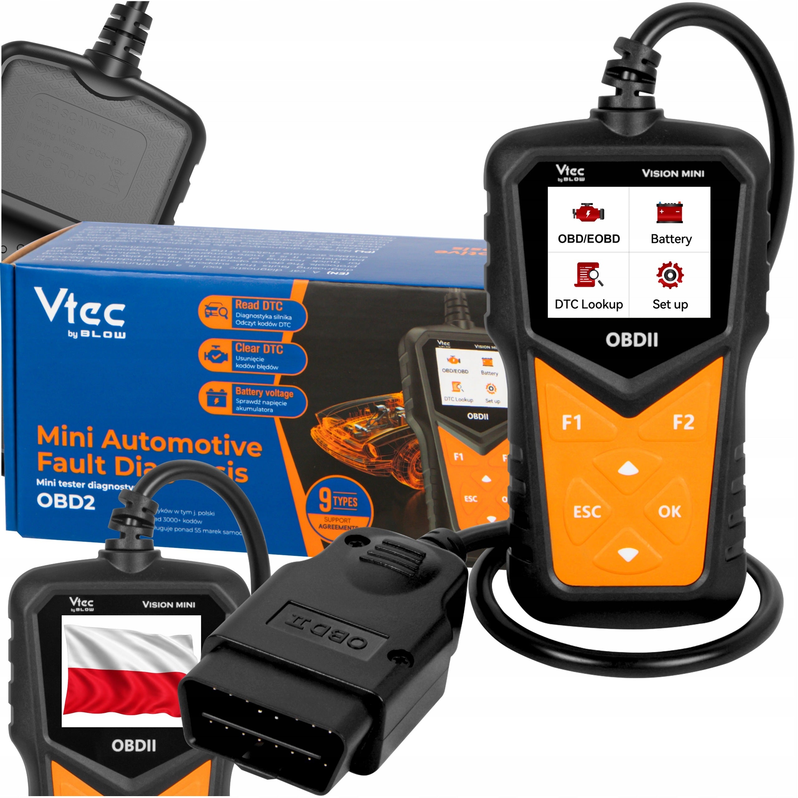 TESTER OBD2 DIAGNOSTIC INTERFACE EOBD MINI ERROR SCANNER Polish CABLE