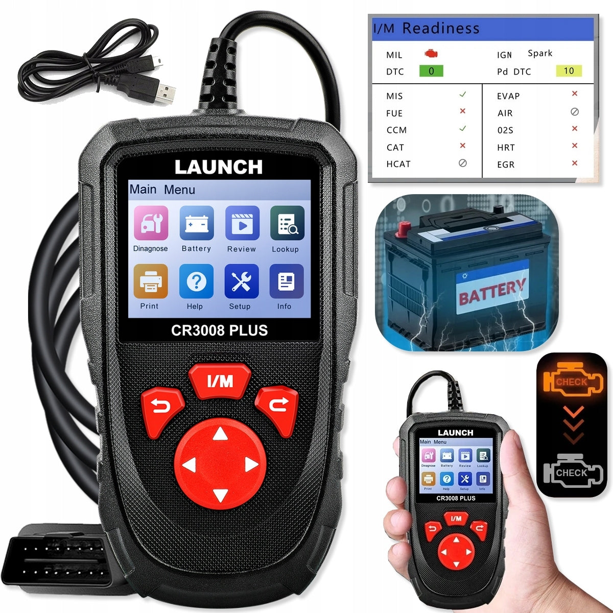 TESTER SCANNER OBD DIAGNOSTIC COMPUTER 2 Error erasure CR3008 PLUS