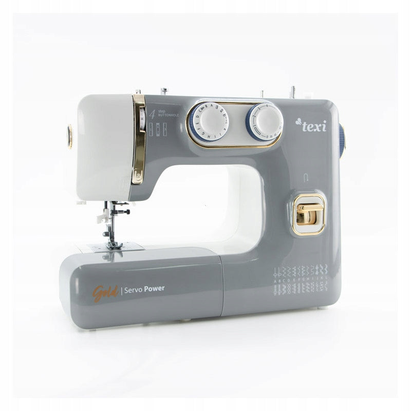 TEXI GOLD sewing machine with needle threader and overlock stitch Dominant color silver/gray