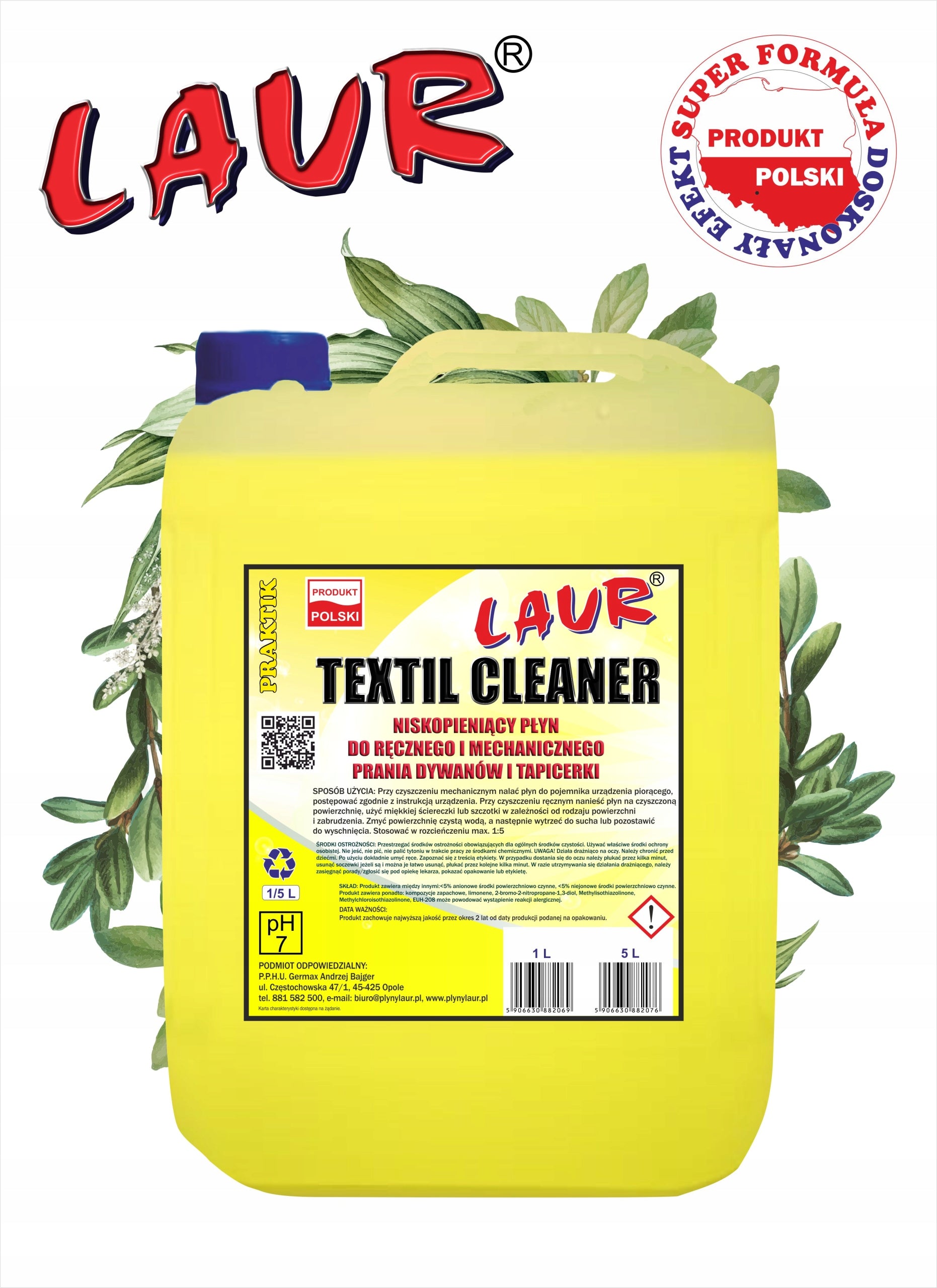 TEXTIL CLEANER CONCENTRATE FOR WASHING VACUUM CLEANERS LOW FOAMING 5L (HoReCa) Manufacturer's catalog number LP-NCDH5 5L TEXTIL CLEANER