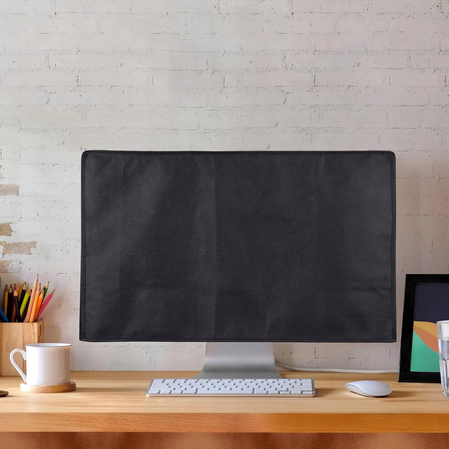 TEXTILE MONITOR COVER BLACK FOR PC SCREENS WITH STAND HOLE Brand Kwmobile